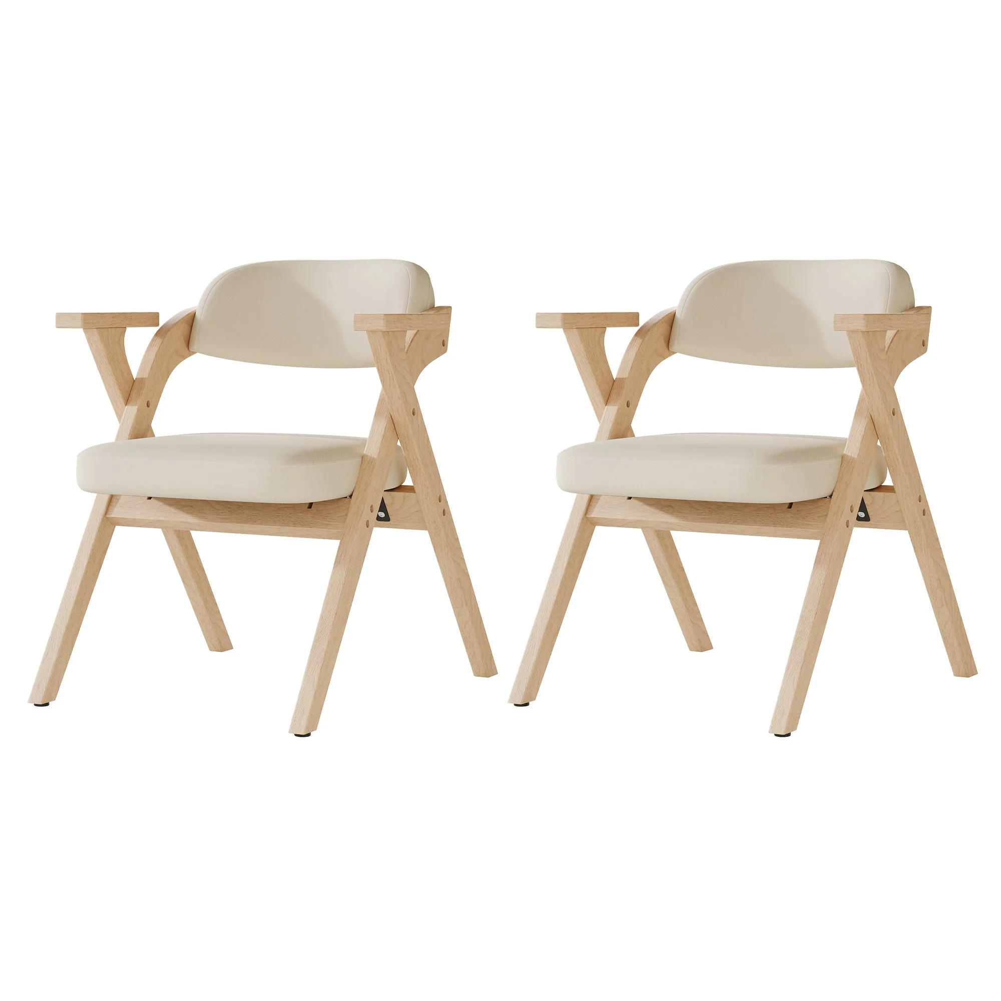 Set of 2 Folding Dining Chairs, Solid Wood and Breathable, Beige Linen - Image 5