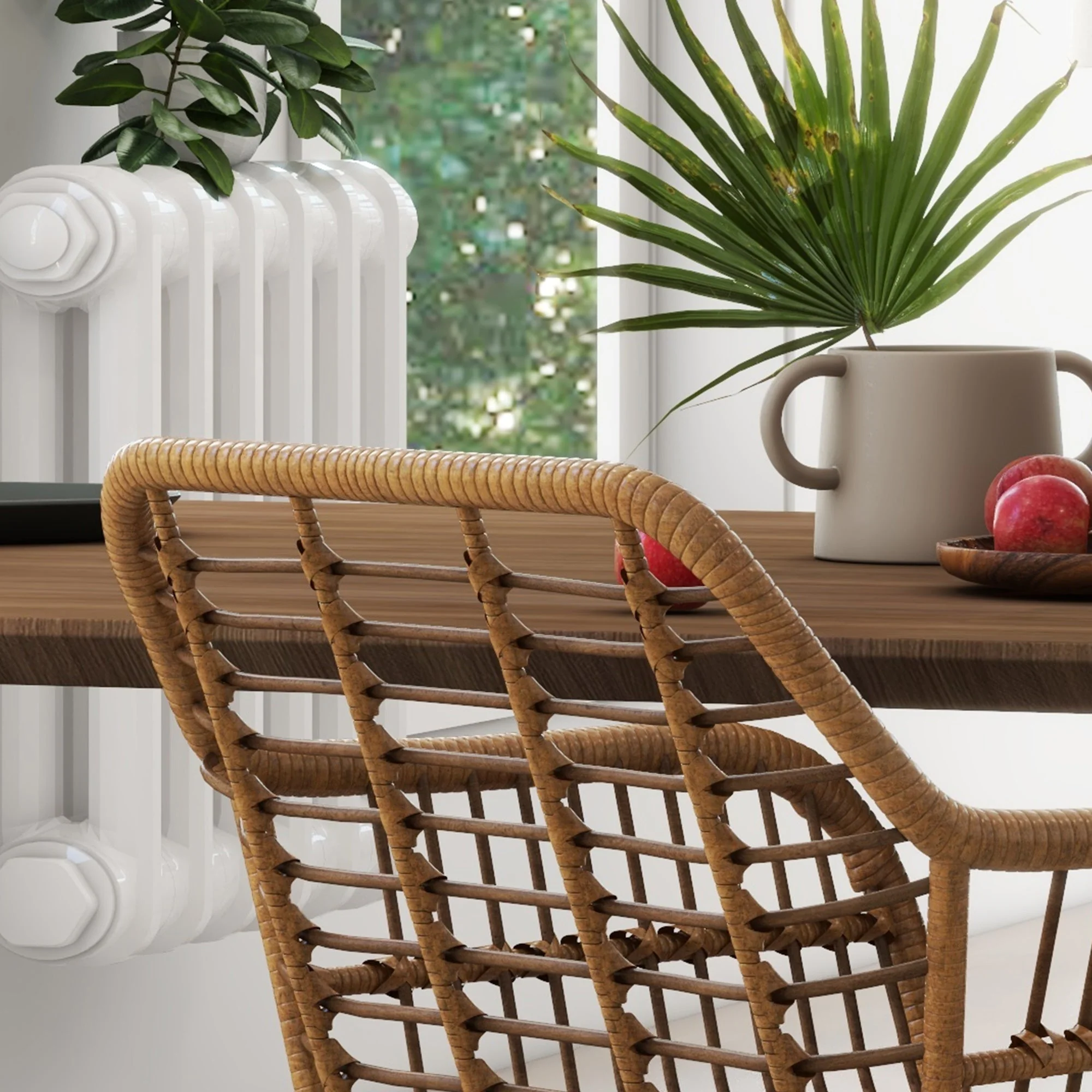 Set of 2 Kitchen Chairs Boho Style PE Rattan - Natural/Black - Image 7