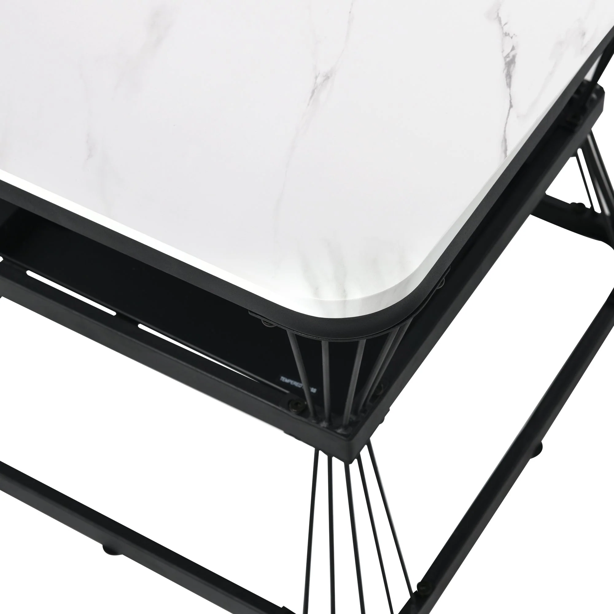 Set of 2 Modern Side Tables Marble Look Steel Frame - White/Black - Image 7