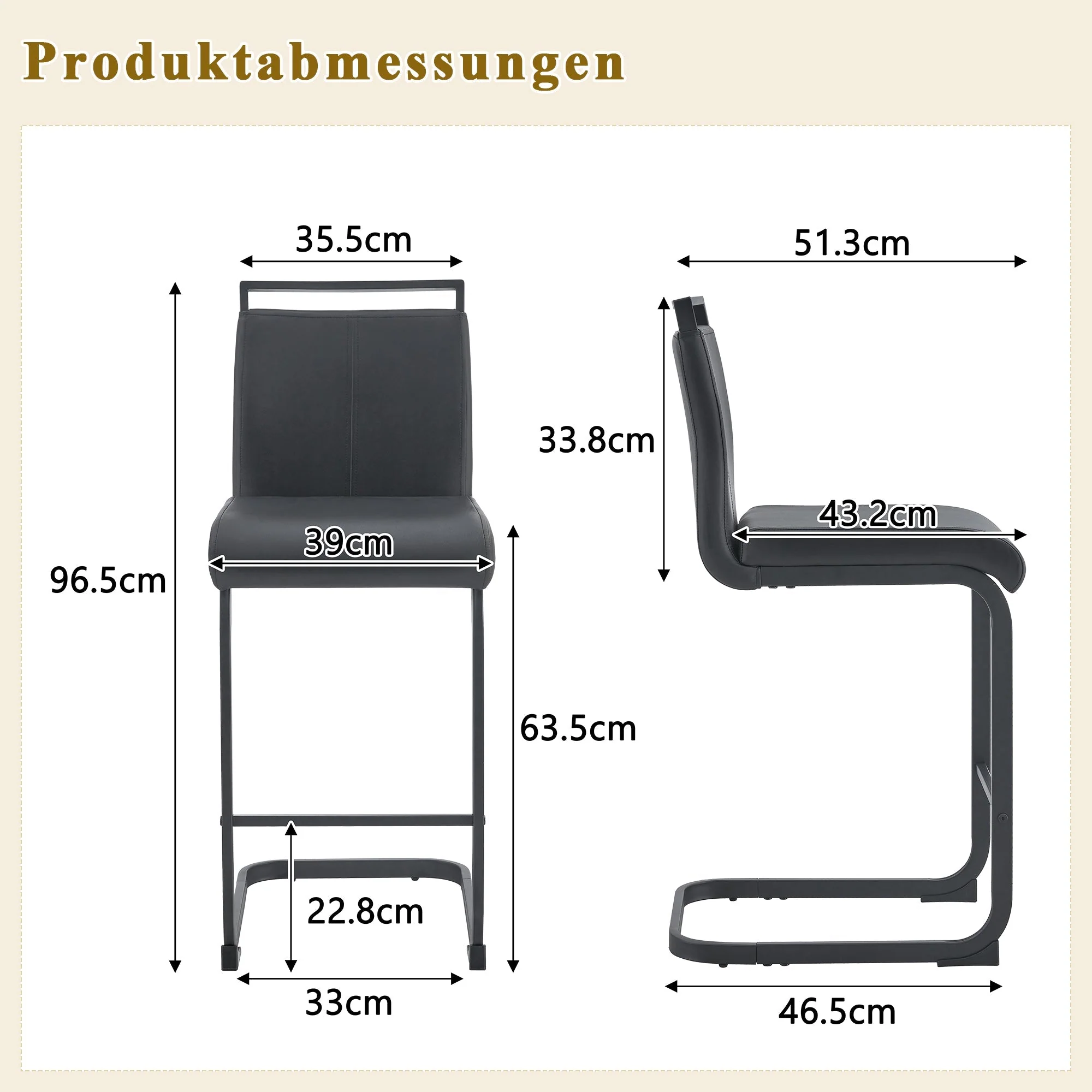 Set of 2 Nordic Bar Stools Faux Leather Metal Legs - Black - Image 5