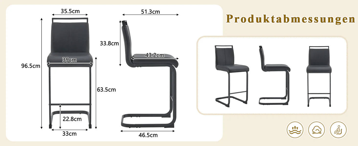 Set of 2 Nordic Bar Stools Faux Leather Metal Legs - Black - Image 9