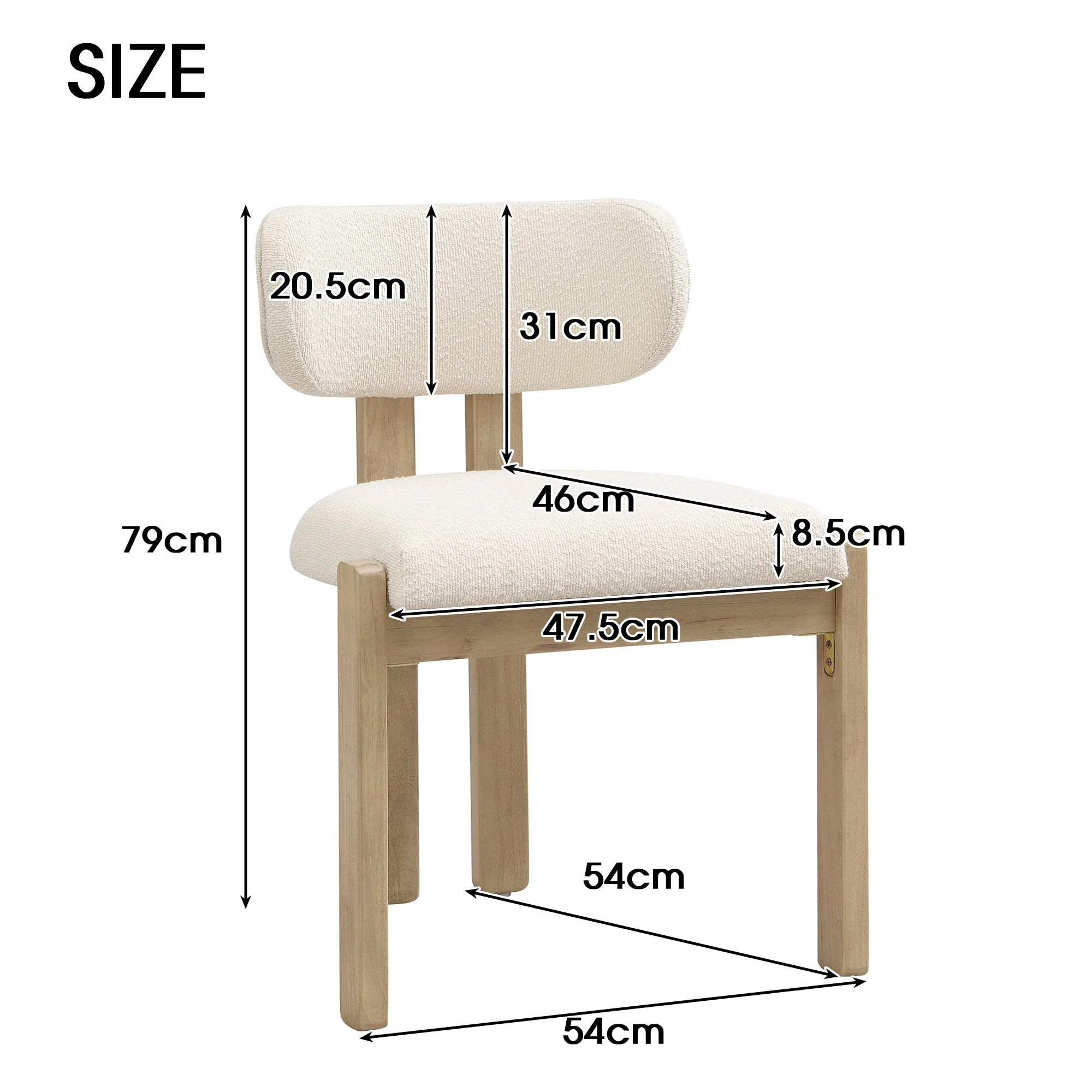 Set of 2 Solid Wood Dining Chairs Modern Bouclé Natural - Image 5