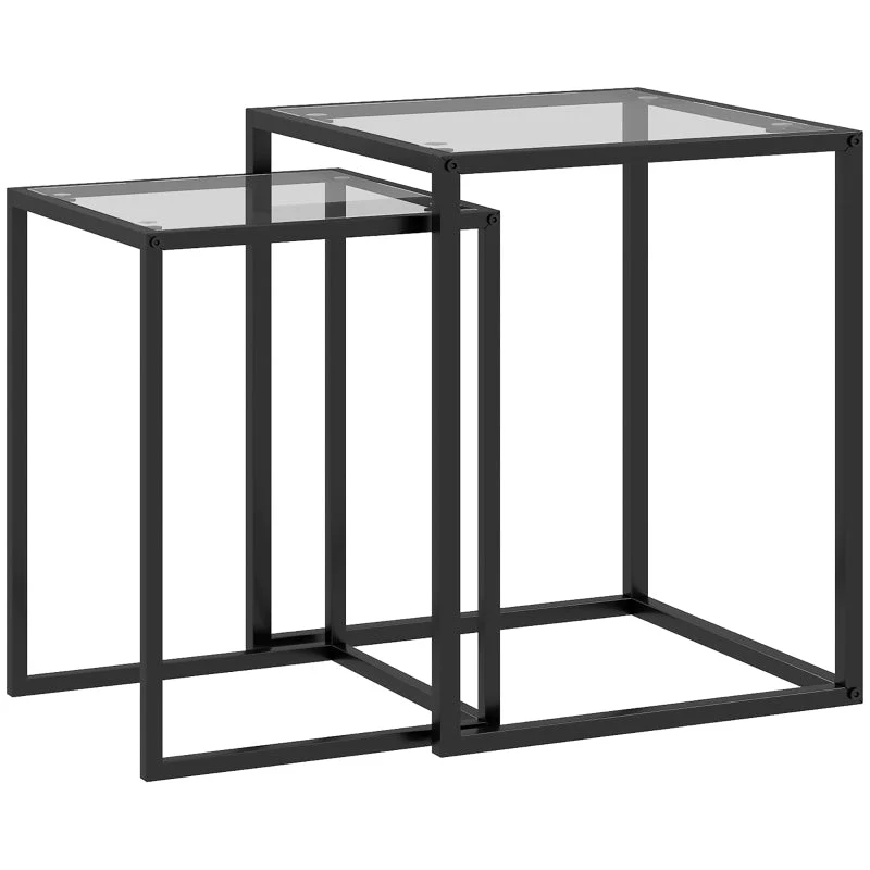 Set of 2 Stackable Side Tables Modern Steel Legs Black - Image 2