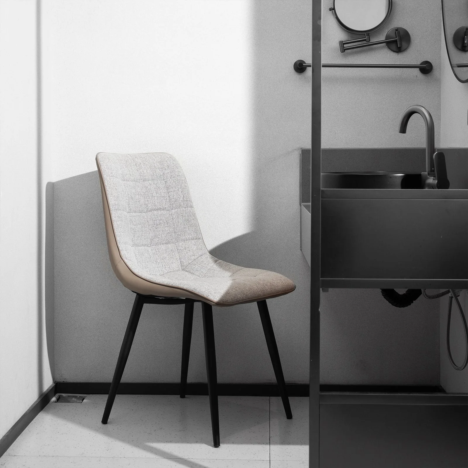 Set of 2 Upholstered Dining Chairs Metal Frame Faux Leather & Linen