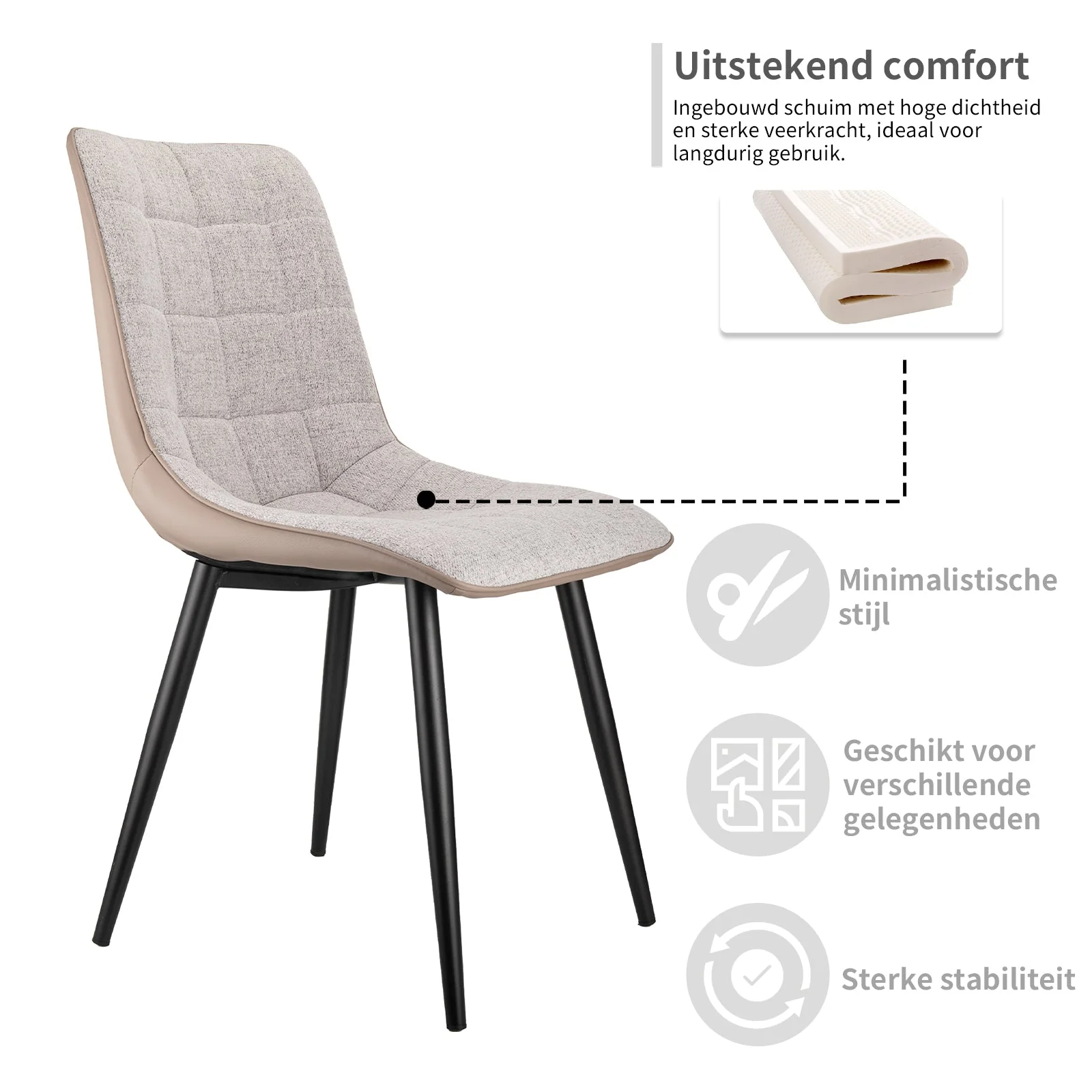 Set of 2 Upholstered Dining Chairs Metal Frame Faux Leather & Linen - Image 10