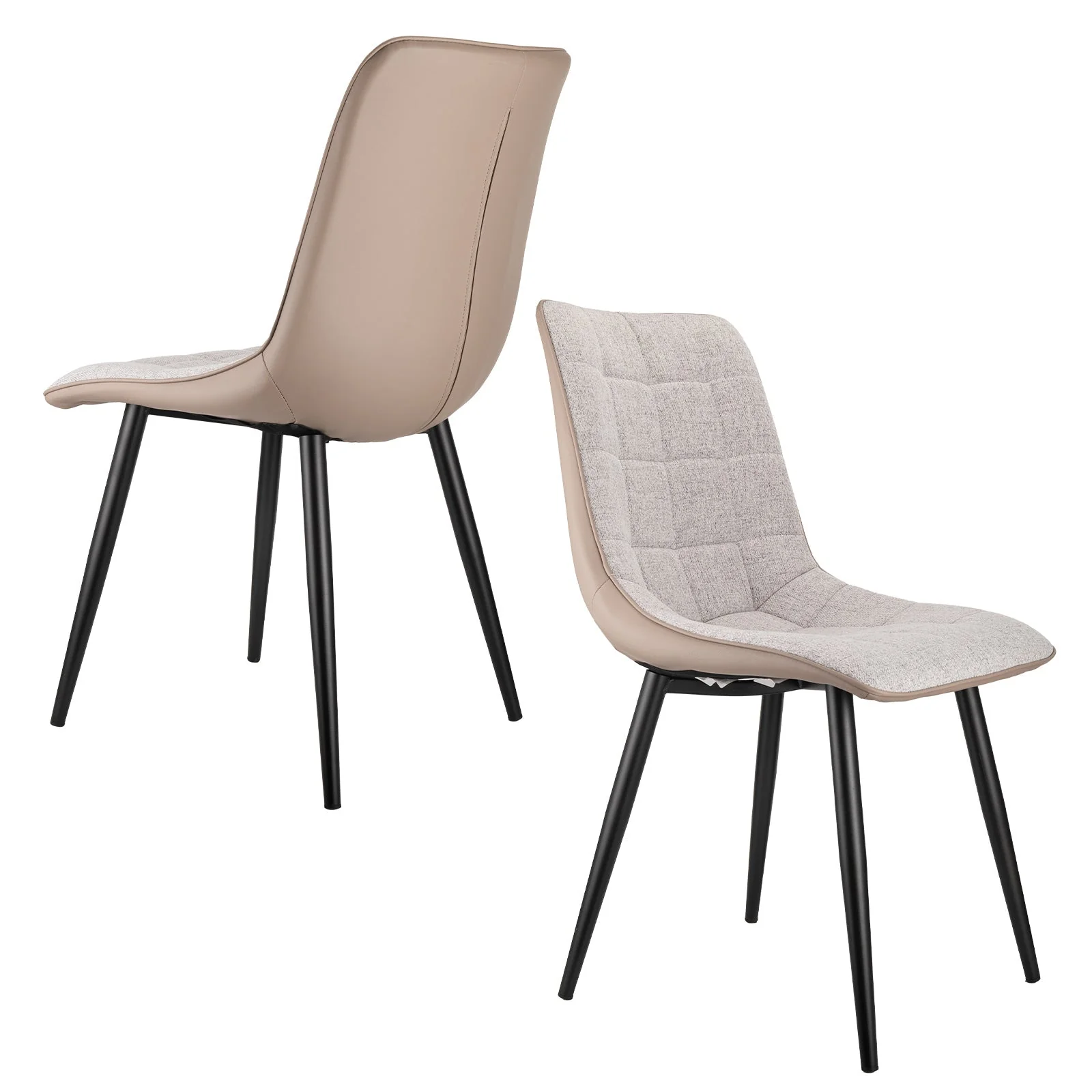Set of 2 Upholstered Dining Chairs Metal Frame Faux Leather & Linen - Image 3