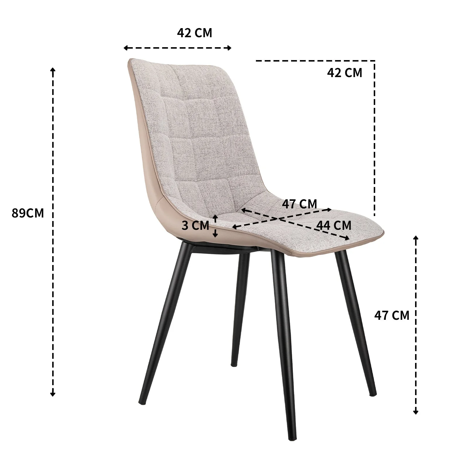 Set of 2 Upholstered Dining Chairs Metal Frame Faux Leather & Linen - Image 7
