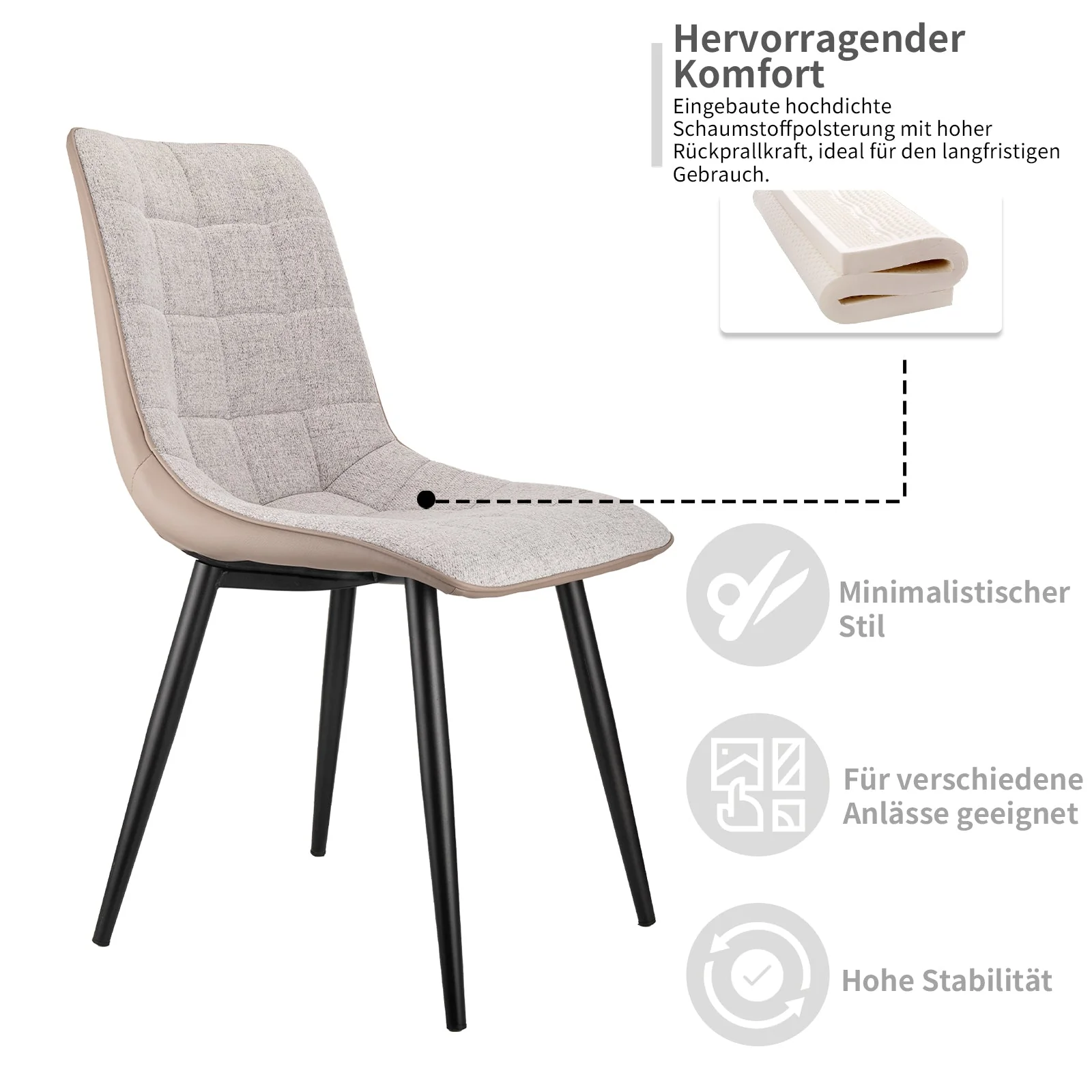 Set of 2 Upholstered Dining Chairs Metal Frame Faux Leather & Linen - Image 9