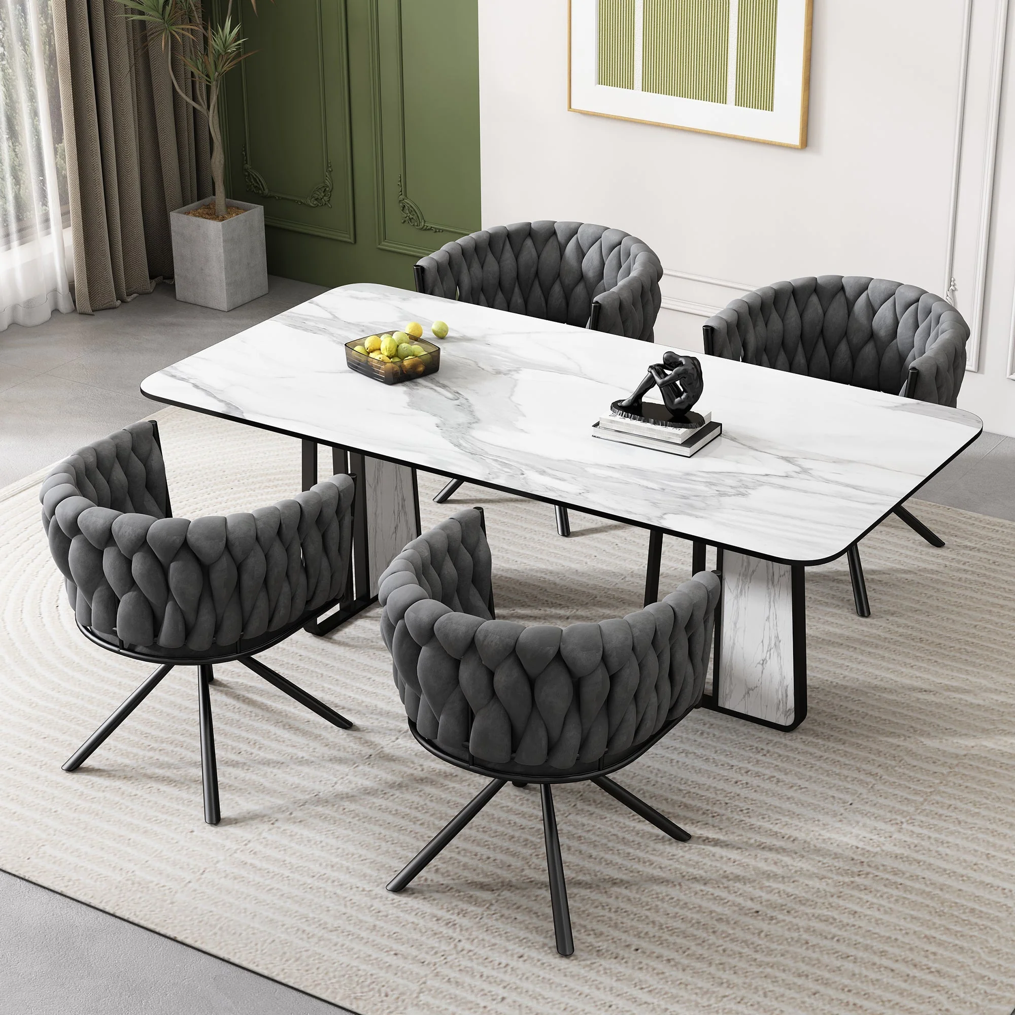Set of 2 Velvet Dining Chair, Light Luxury Swivel with Metal Legs, Gray - Image 3