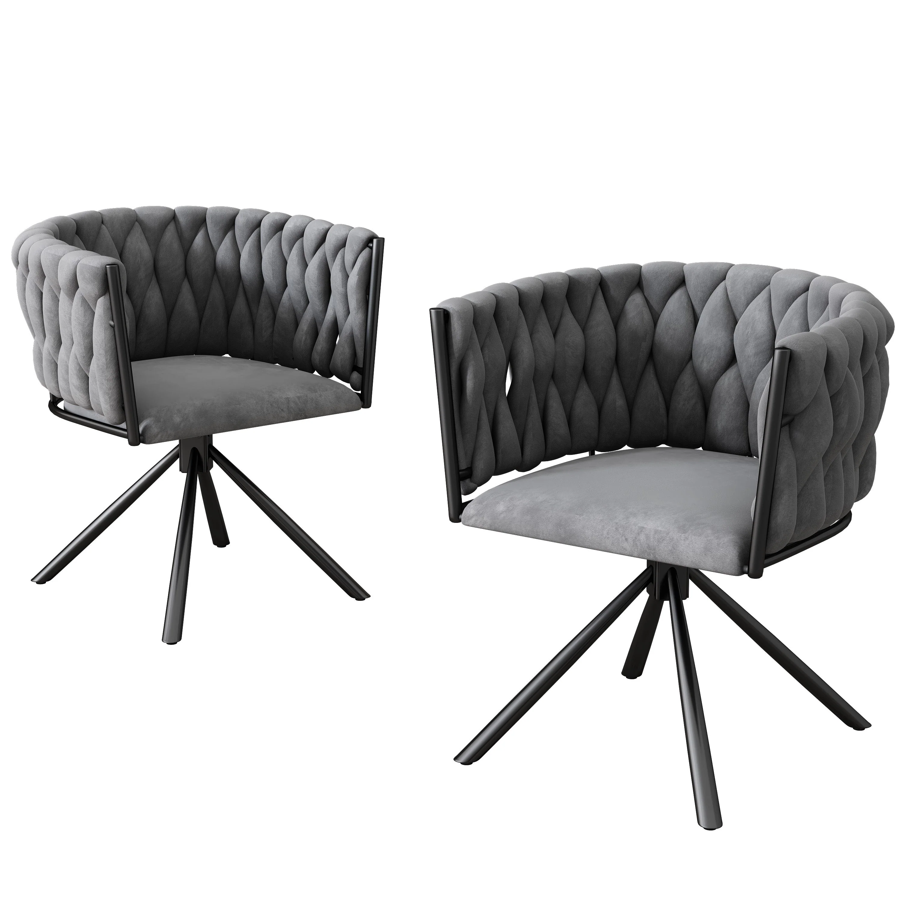 Set of 2 Velvet Dining Chair, Light Luxury Swivel with Metal Legs, Gray - Image 5