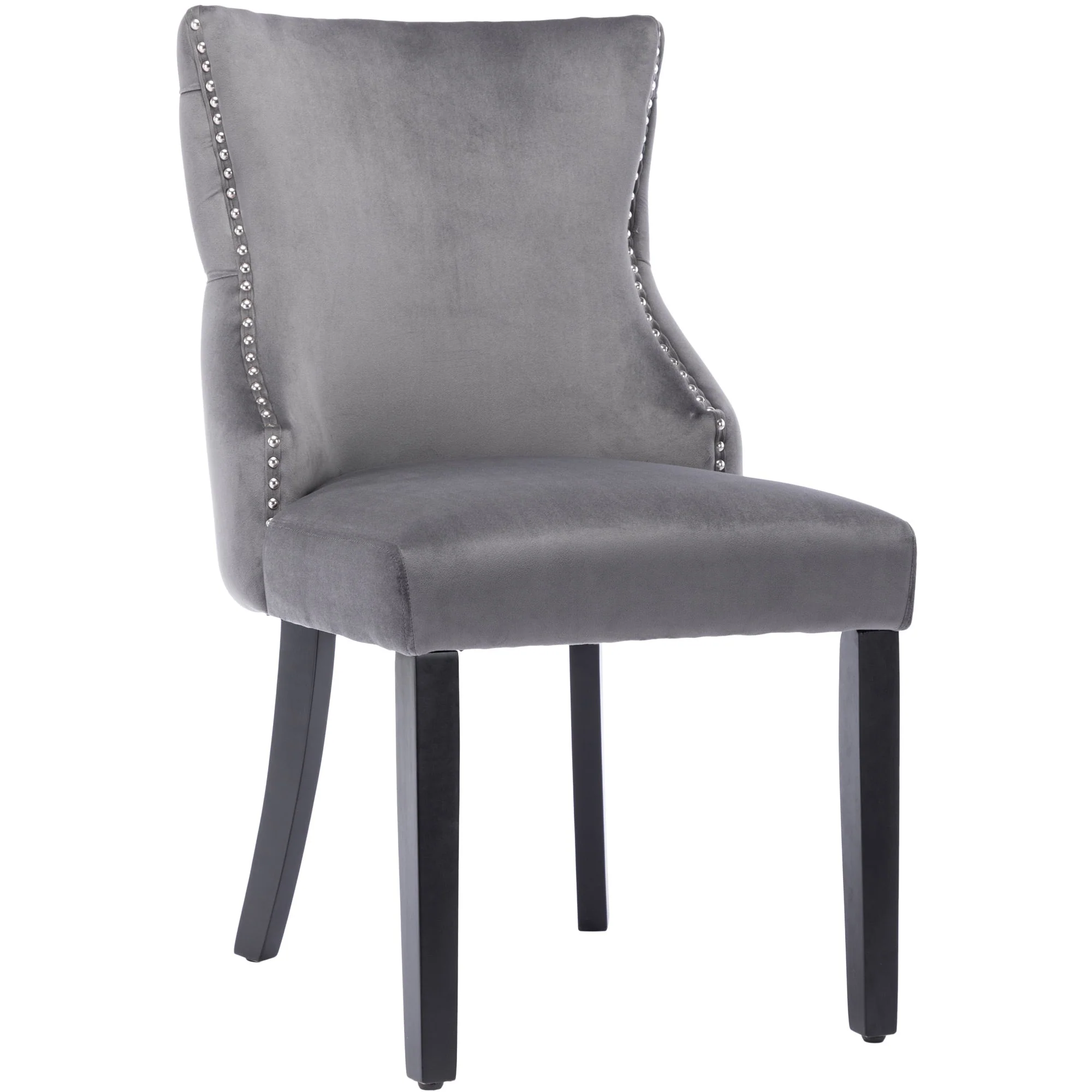 Set of 4 Dining Chairs, Button Tufted 4-Leg Solid Wood Frame, Grey Velvet - Image 10