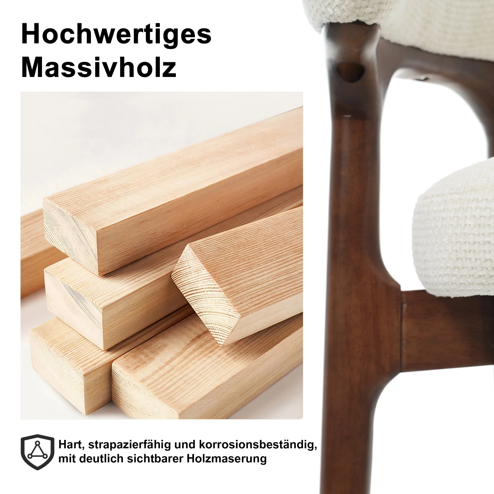 Set of 4 Dining Chairs, Solid Wood and Breathable Design, Light Beige Chenille - Image 6
