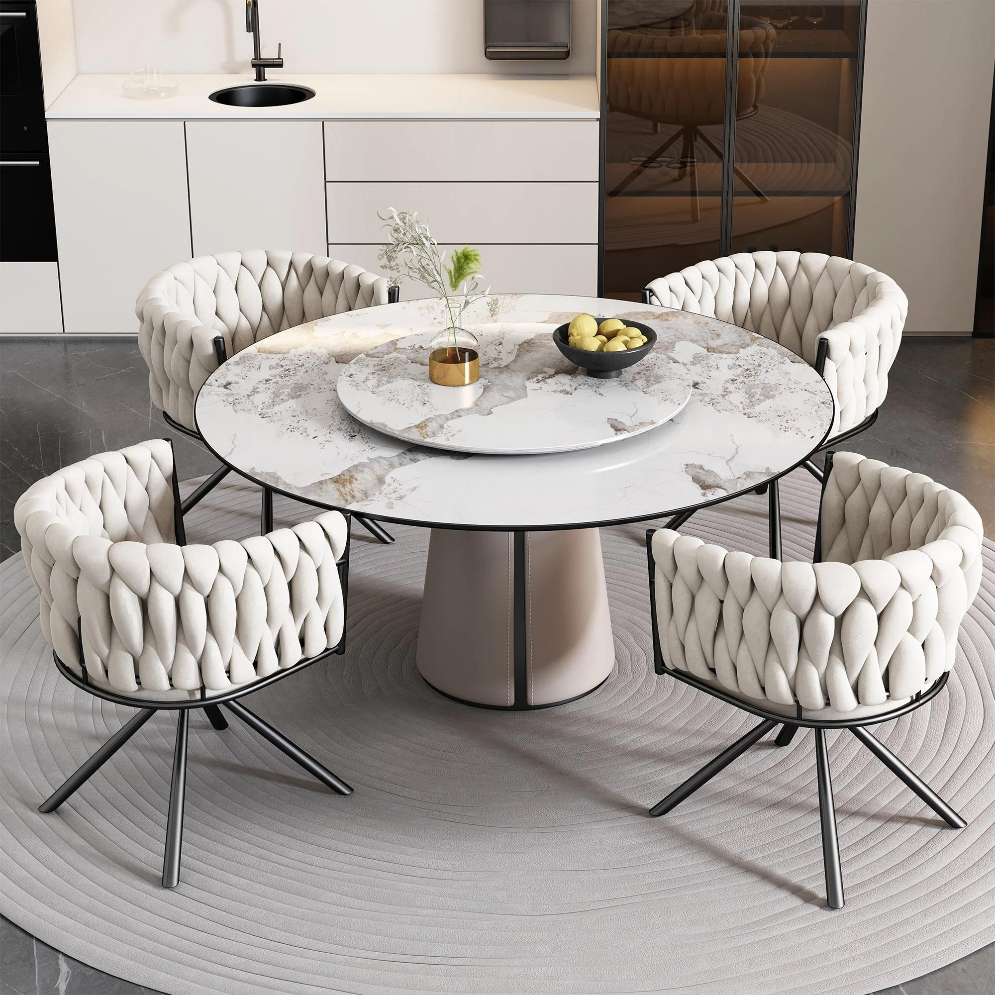 Velvet Dining Chair (Set of 4), Swivel Leisure Chair with Four Metal Support Legs, Beige - Image 2