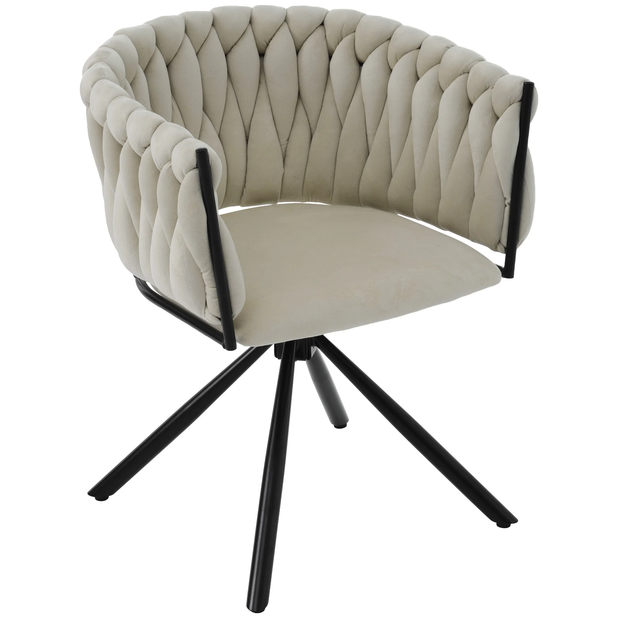 Velvet Dining Chair (Set of 4), Swivel Leisure Chair with Four Metal Support Legs, Beige - Image 5