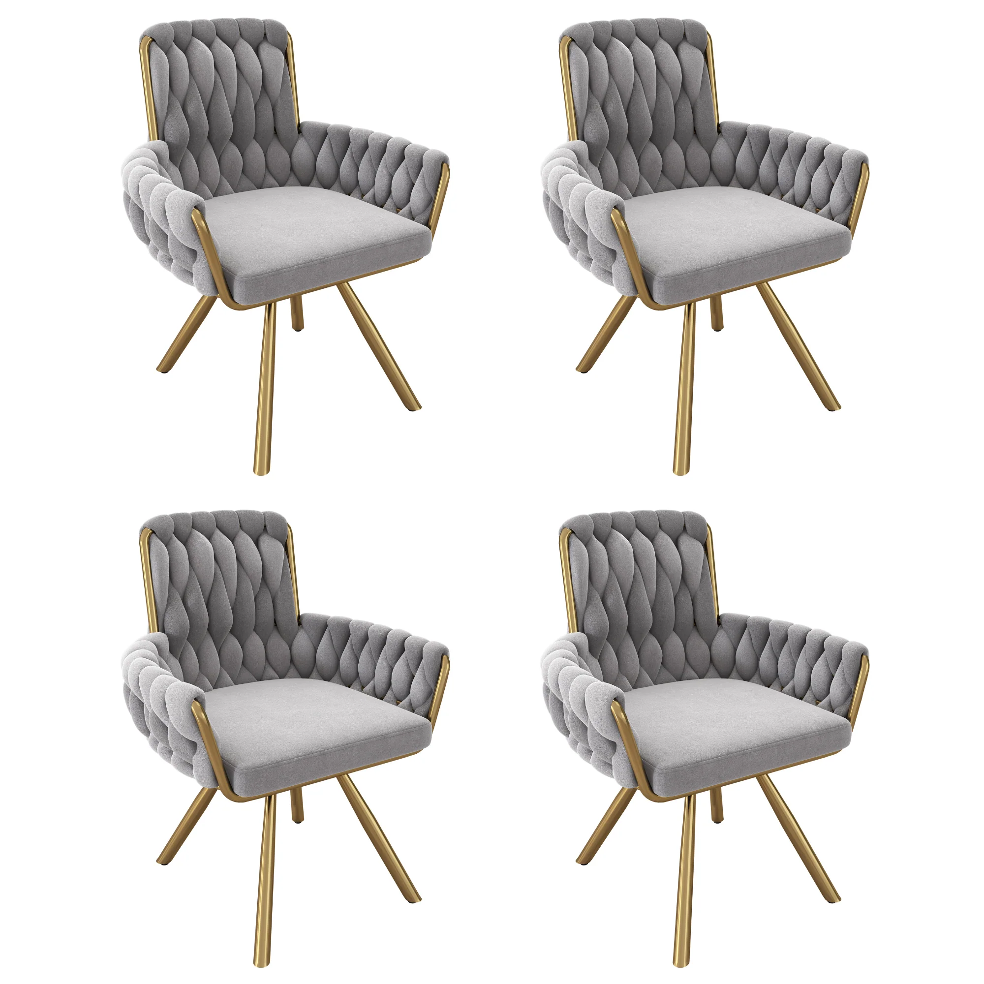 Set of 4 Velvet Dining Chairs, Armchair Swivel Chair with Metal Legs, Gray - Image 5