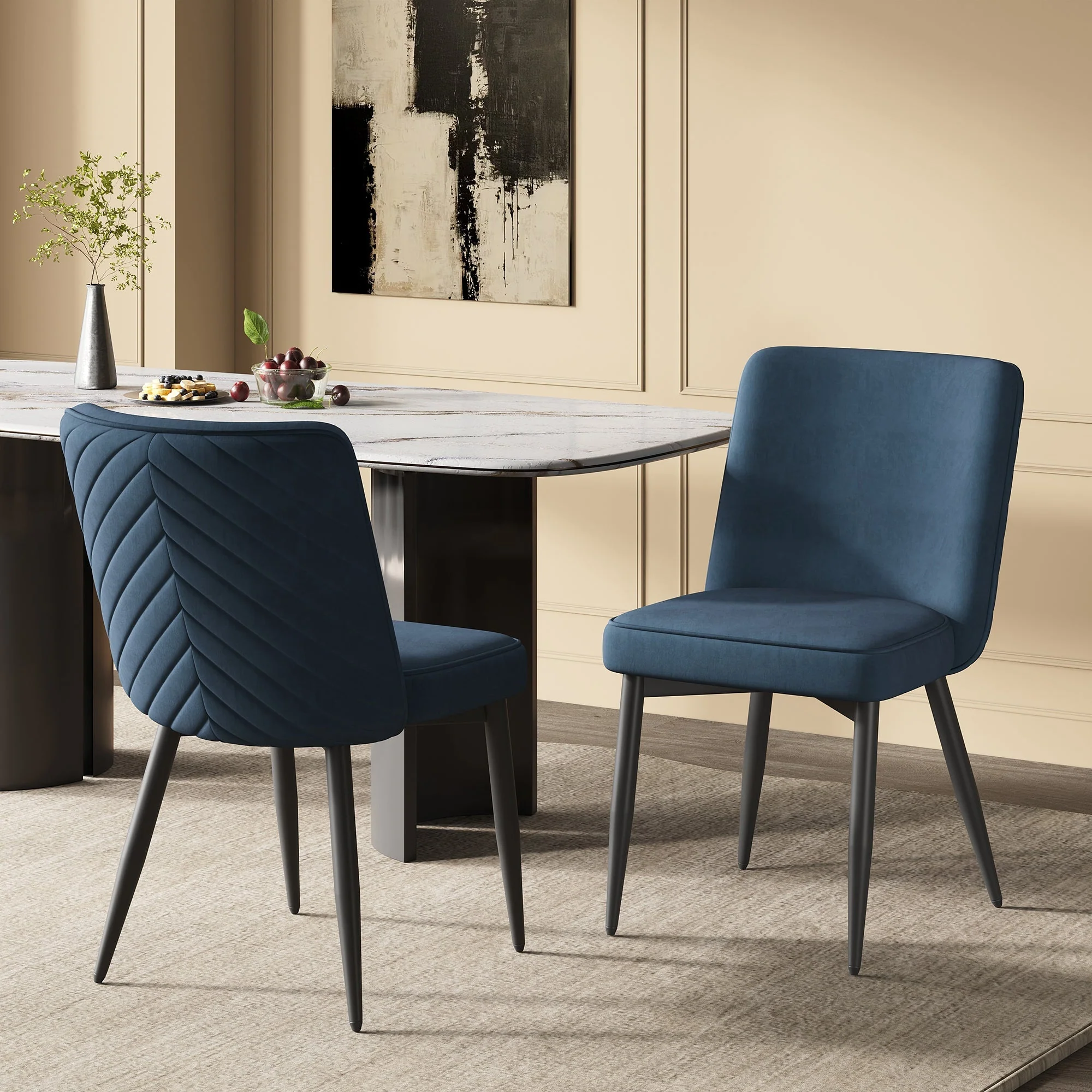 Set of 6 Dining Chairs, Modern Comfortable and Breathable, Dark Blue Velvet Fabric - Image 3
