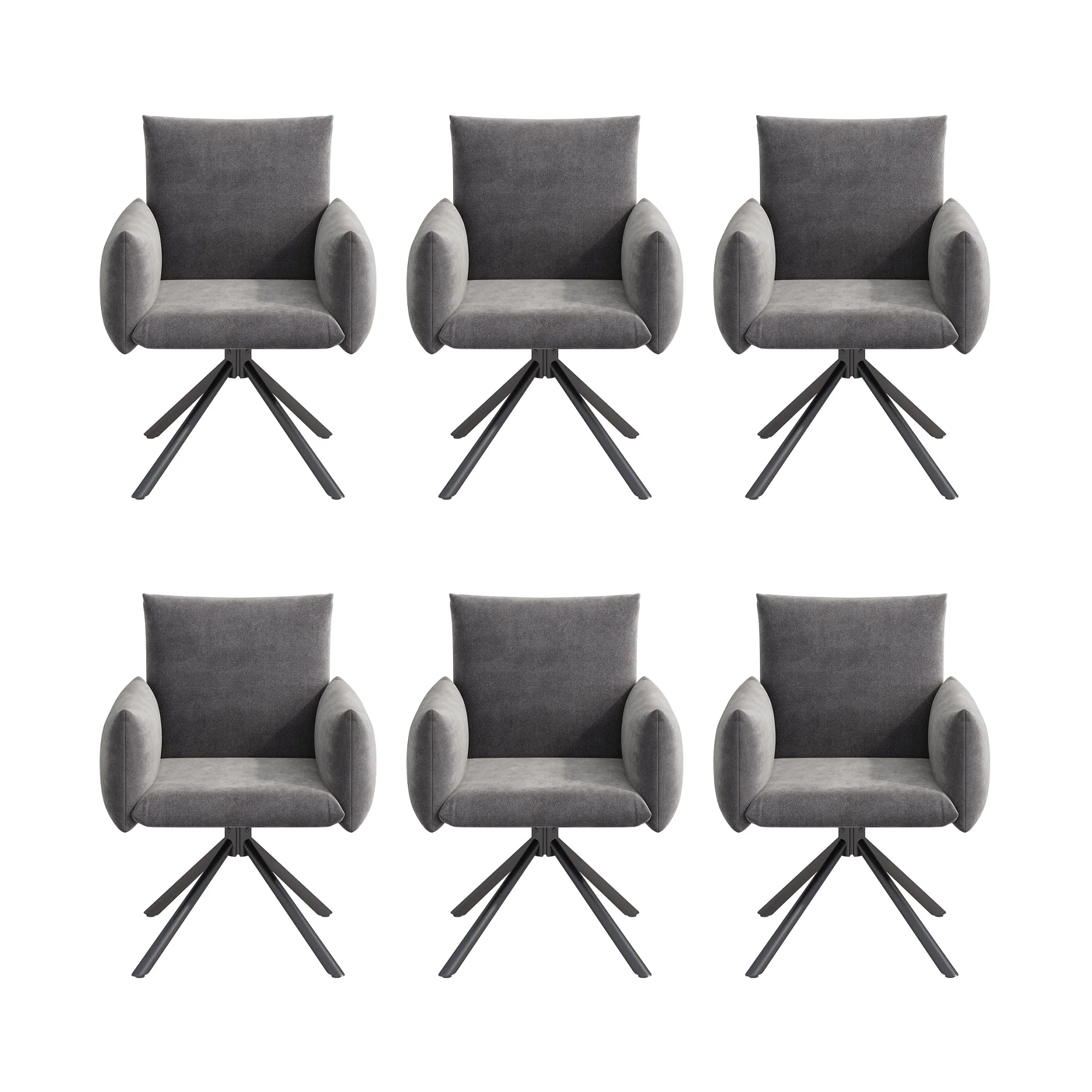 Set of 6 Dining Chairs Upholstered 360° Swivel Lumbar Support - Velvet Grey - Image 10