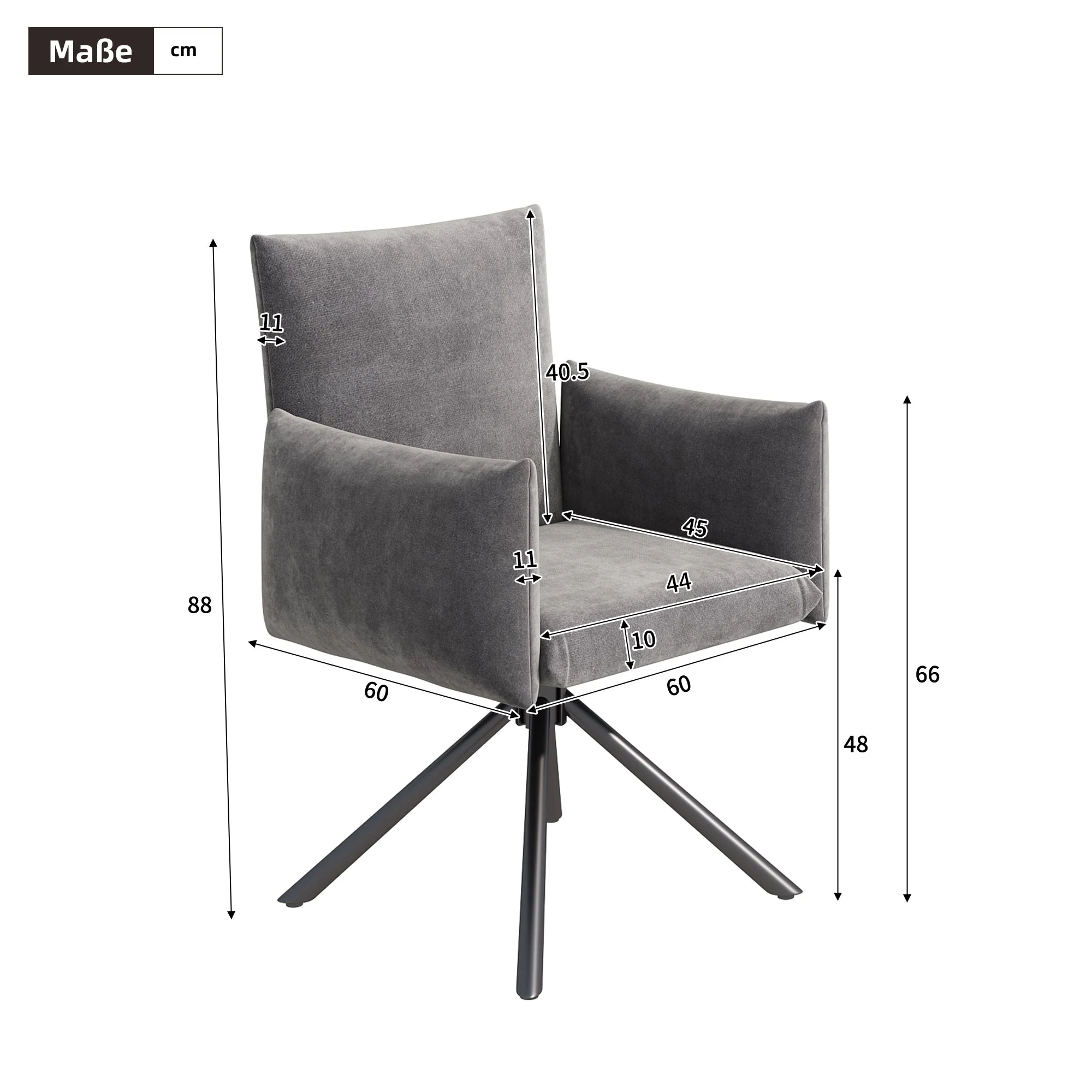 Set of 6 Dining Chairs Upholstered 360° Swivel Lumbar Support - Velvet Grey - Image 4