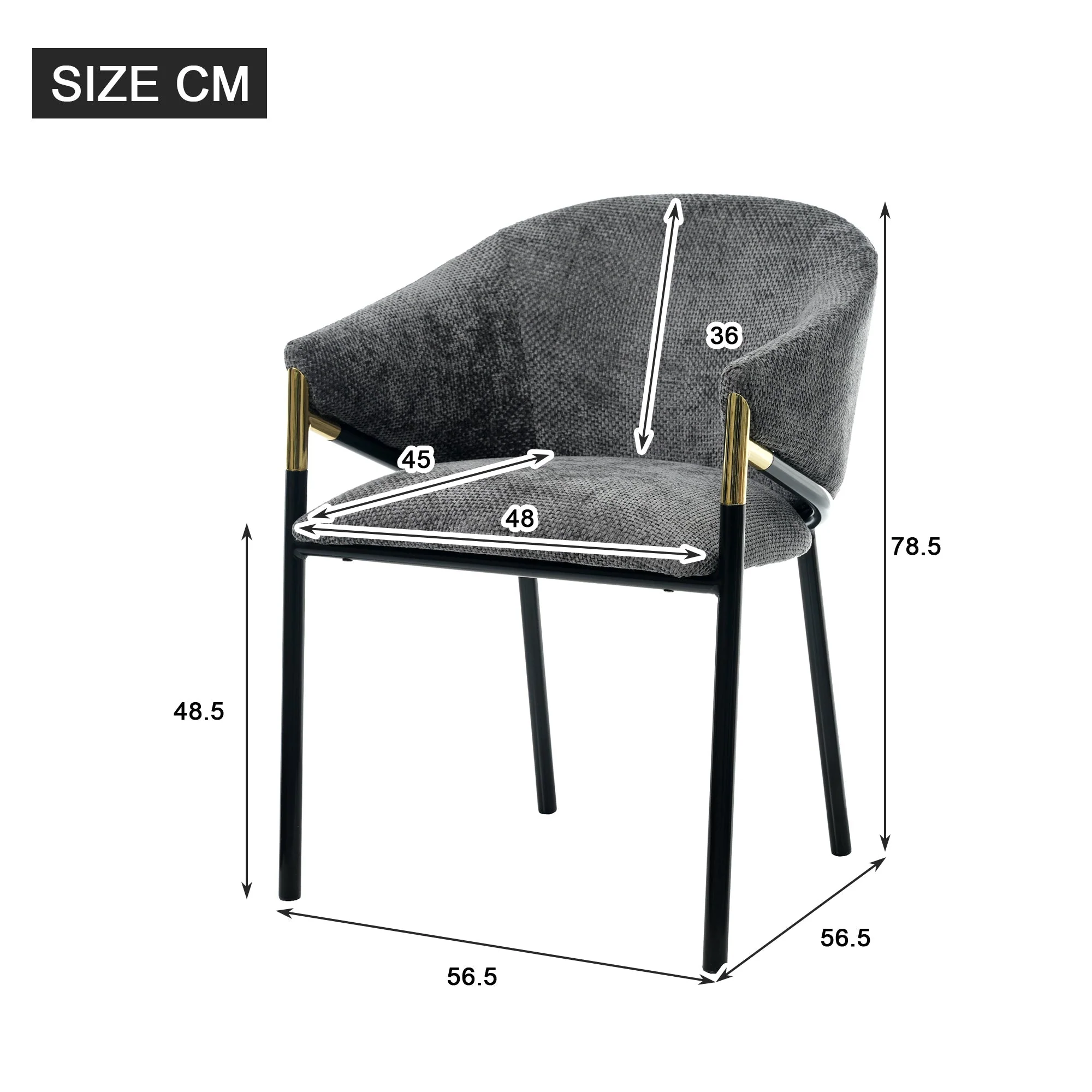 Set of 6 Dining Chairs with Gold Stainless Steel Handrails, Grey Chenille - Image 8