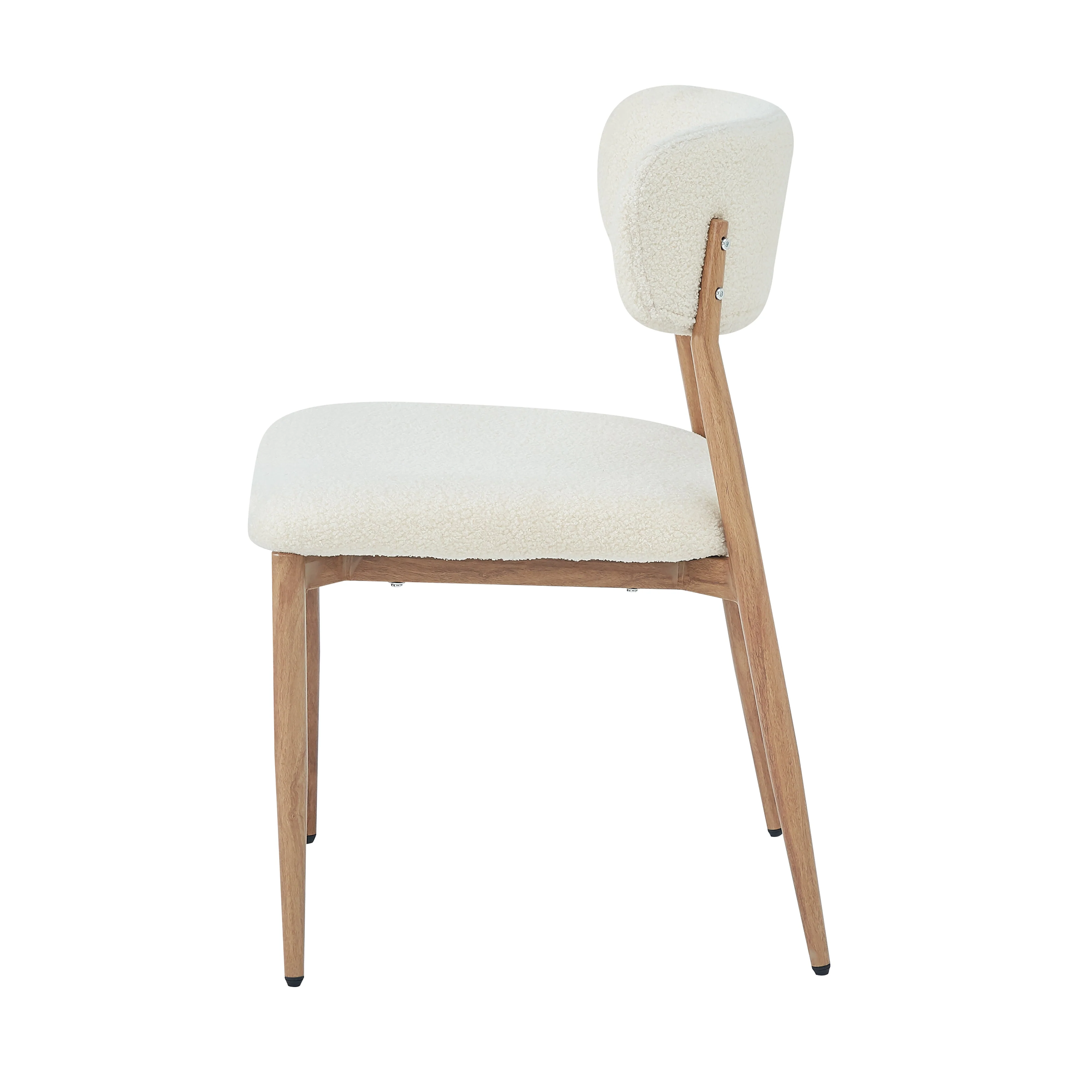 Set of 6 Dining Chairs with Wood-Look Metal Legs and Bouclé, Natural Color - Image 10