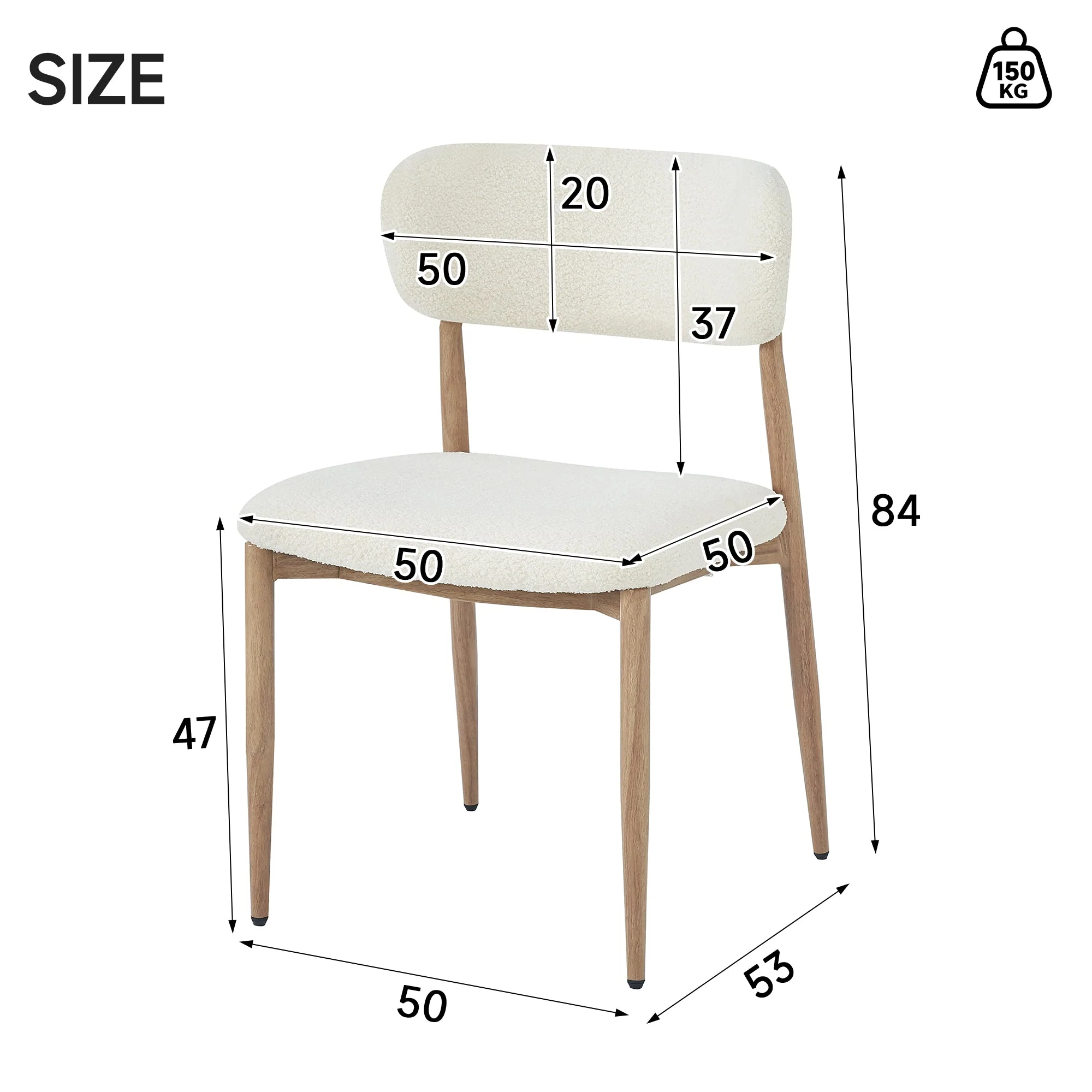 Set of 6 Dining Chairs with Wood-Look Metal Legs and Bouclé, Natural Color - Image 6