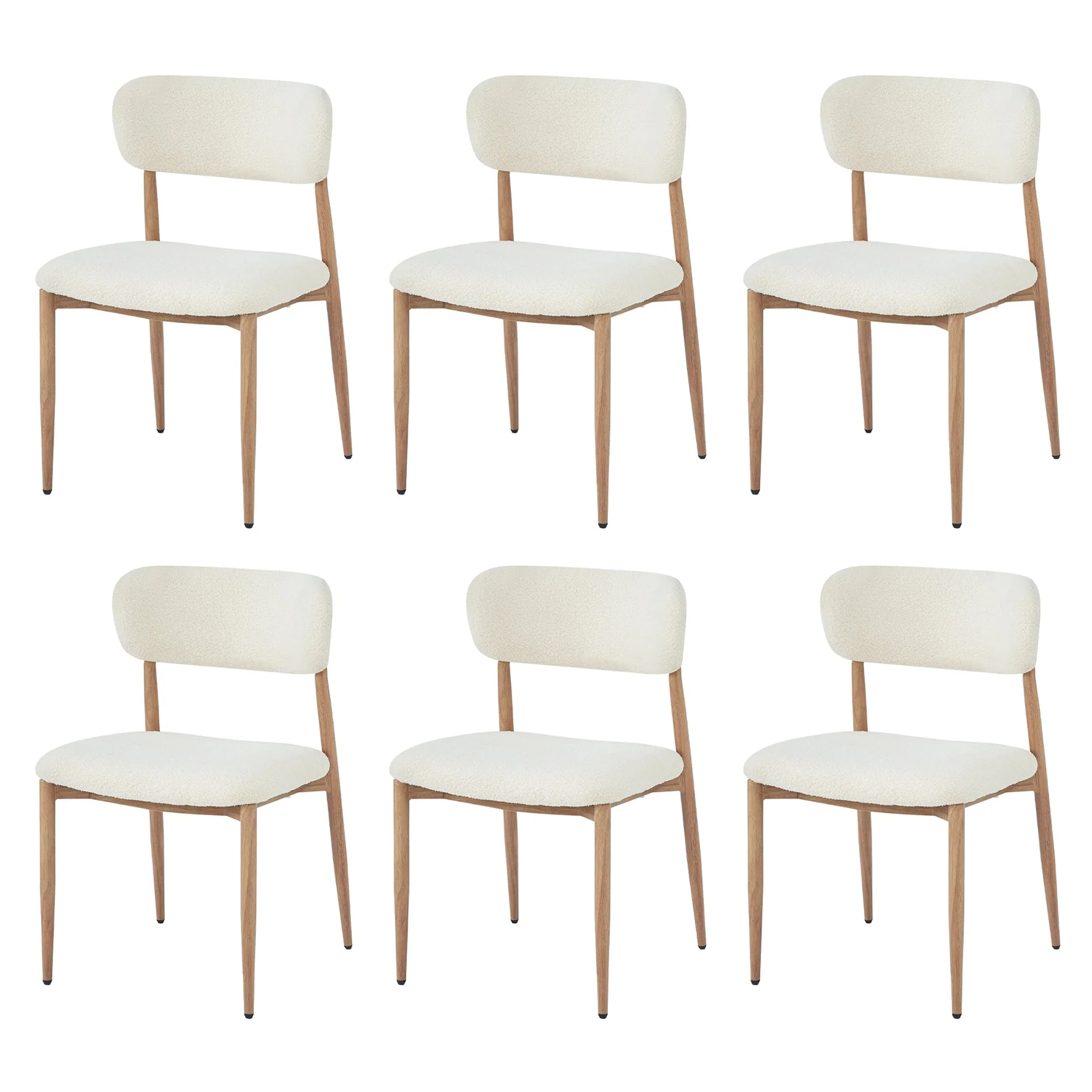 Set of 6 Dining Chairs with Wood-Look Metal Legs and Bouclé, Natural Color - Image 7