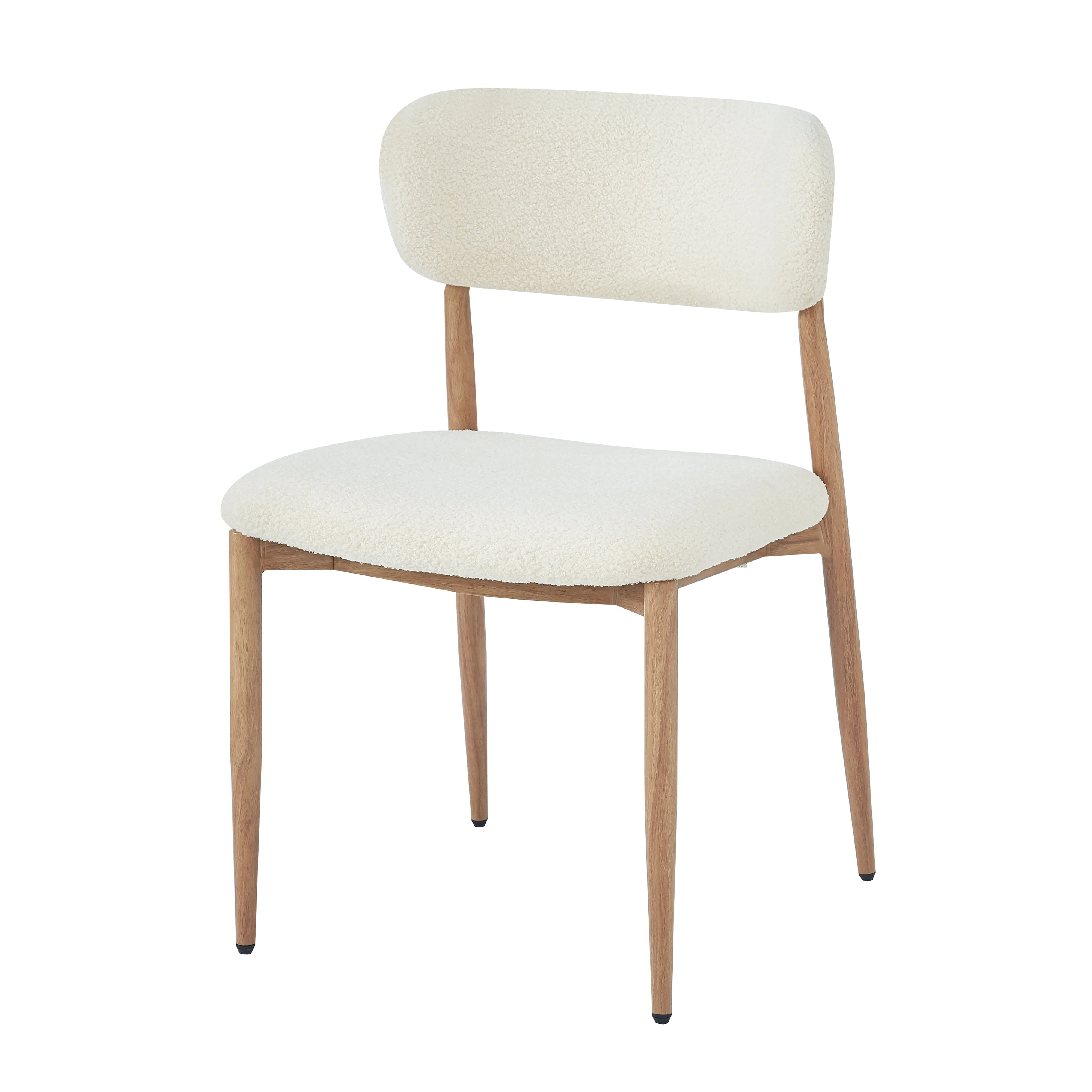 Set of 6 Dining Chairs with Wood-Look Metal Legs and Bouclé, Natural Color - Image 8