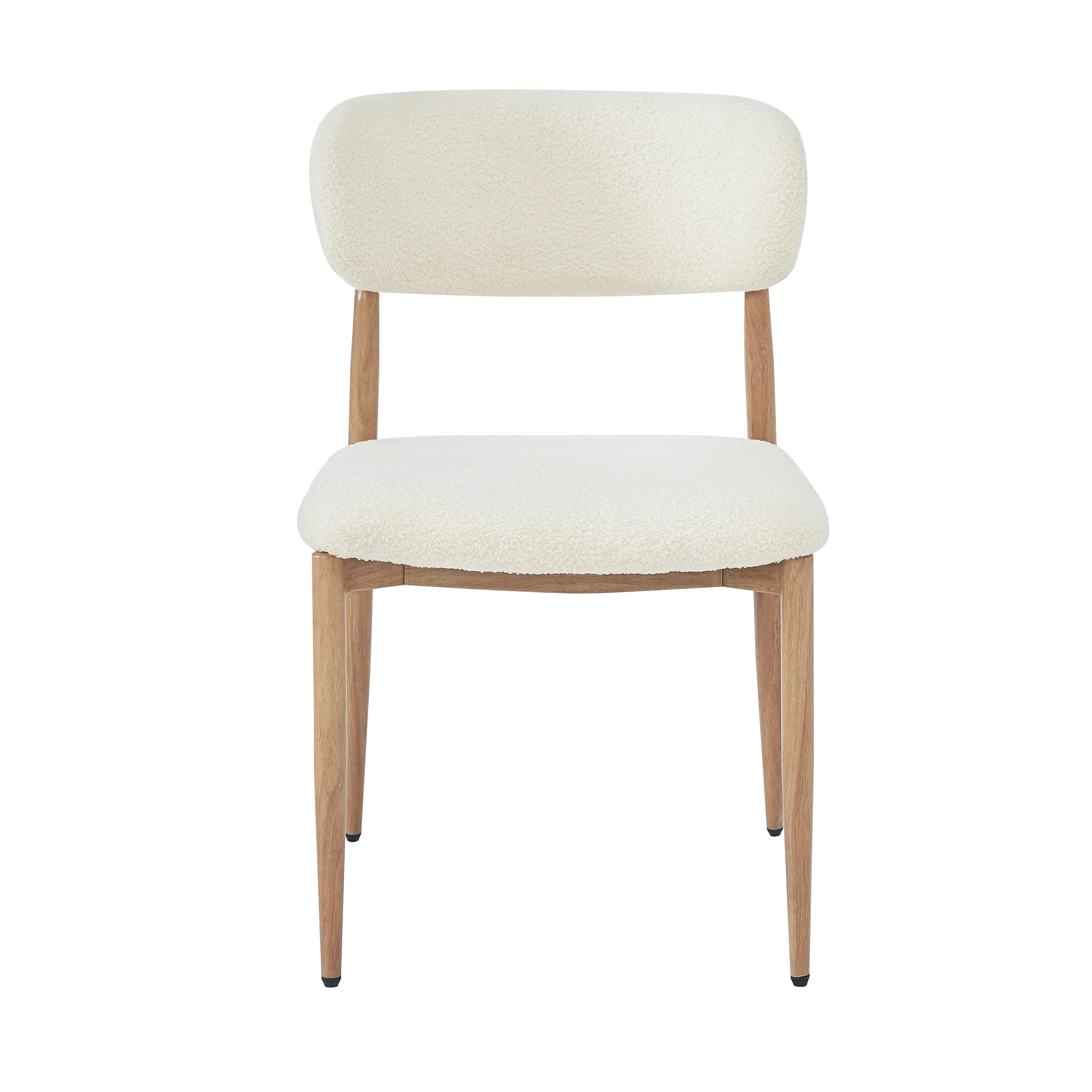 Set of 6 Dining Chairs with Wood-Look Metal Legs and Bouclé, Natural Color - Image 9
