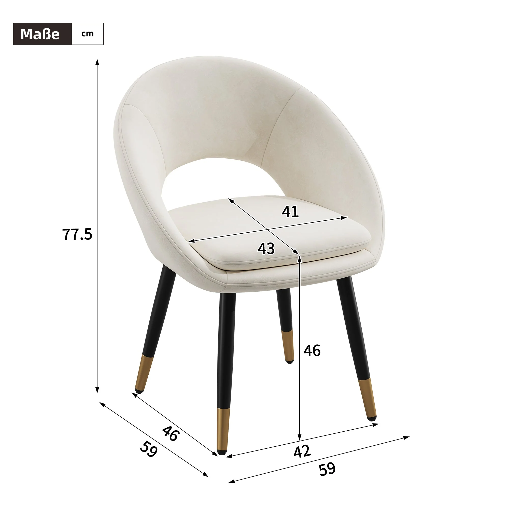 Set of 6 Modern Dining Chairs, Comfortable and Breathable Velvet, Beige - Image 4