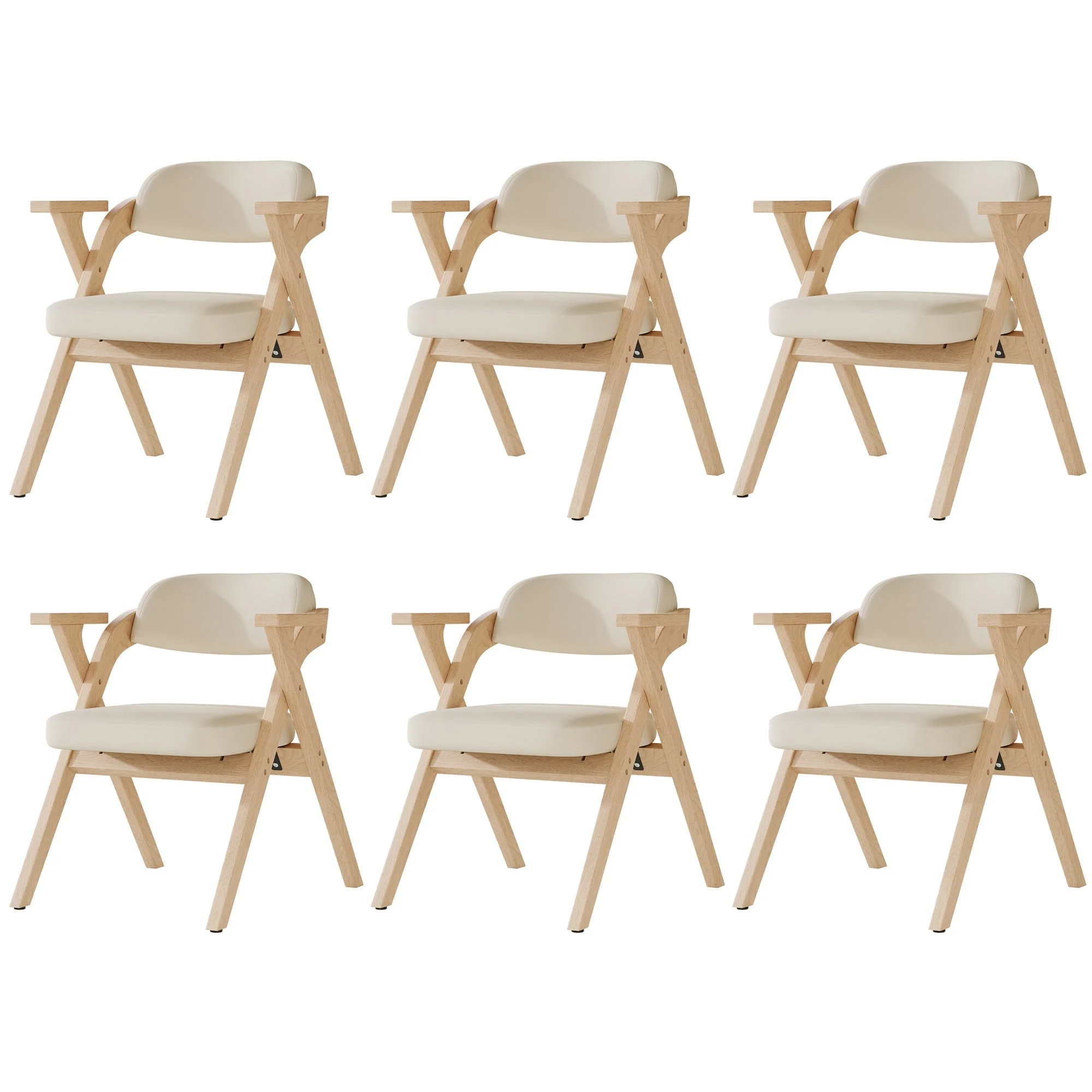Set of 6 Solid Wood Folding Dining Chairs, Comfortable Padded High Back Portable Seating, Beige Linen - Image 5