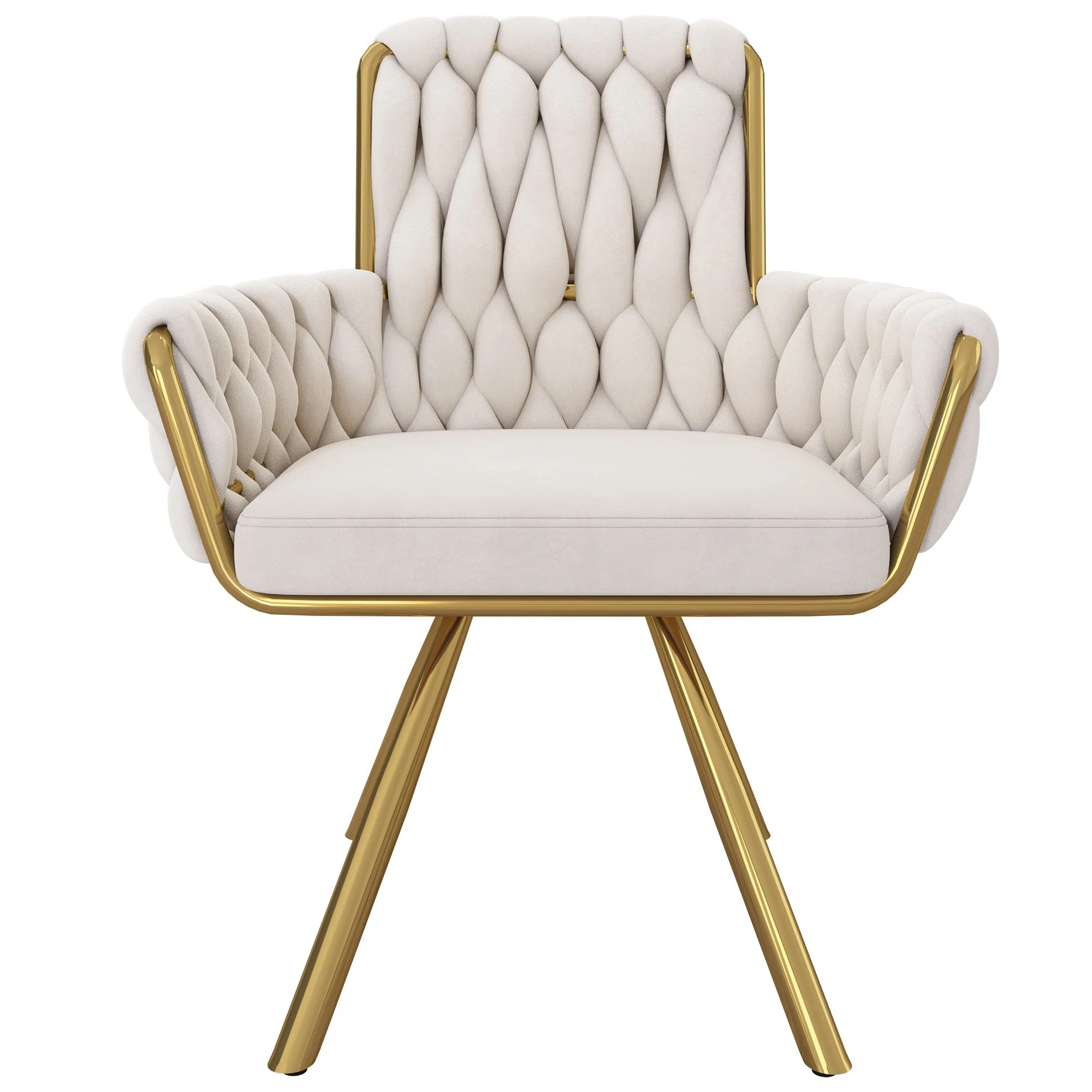 Set of 6 Velvet Dining Chair Armchair Swivel Chair with Metal Support Legs, Beige - Image 7
