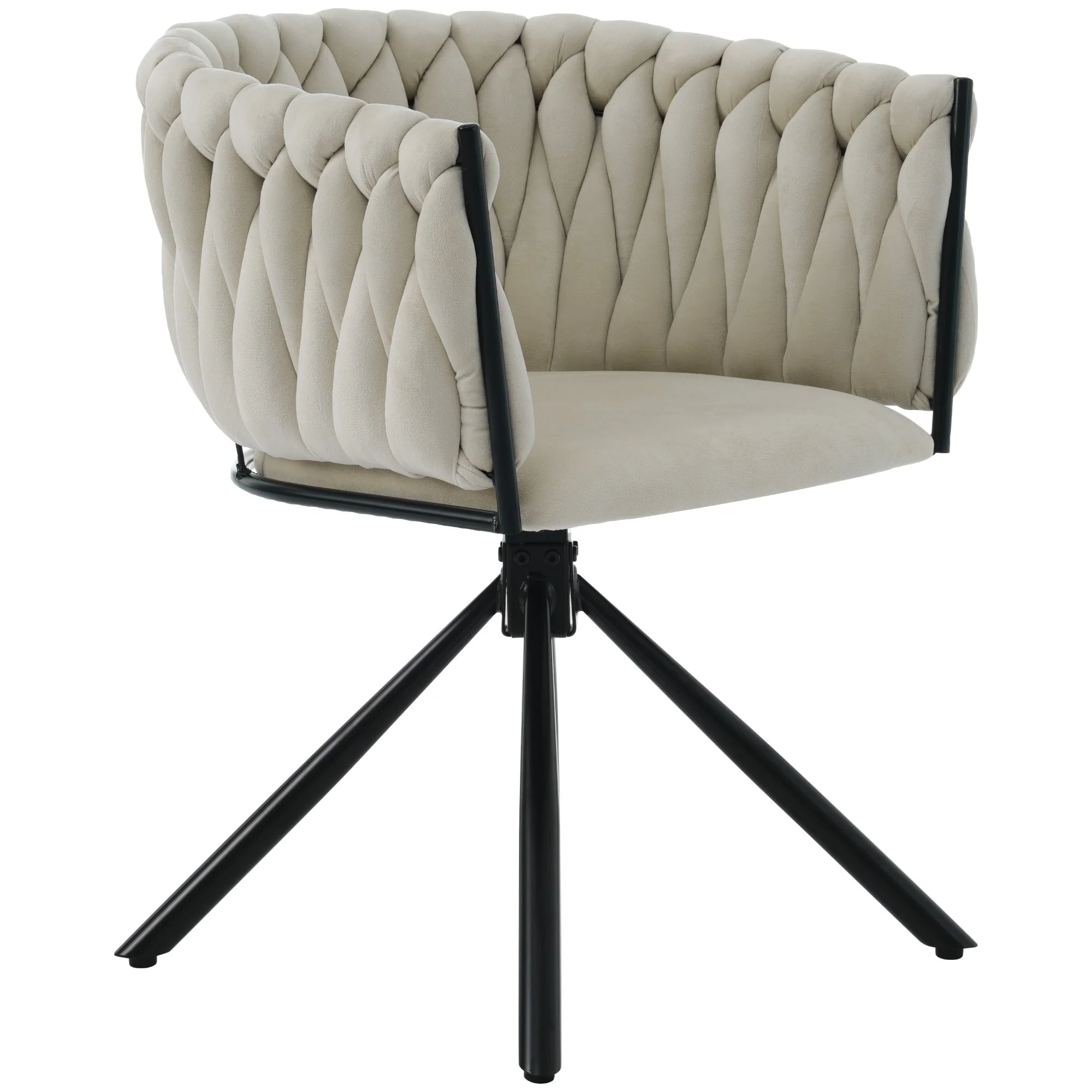 Set of 6 Velvet Dining Chair, Swivel Leisure Chair with Four Metal Support Legs, Beige - Image 6