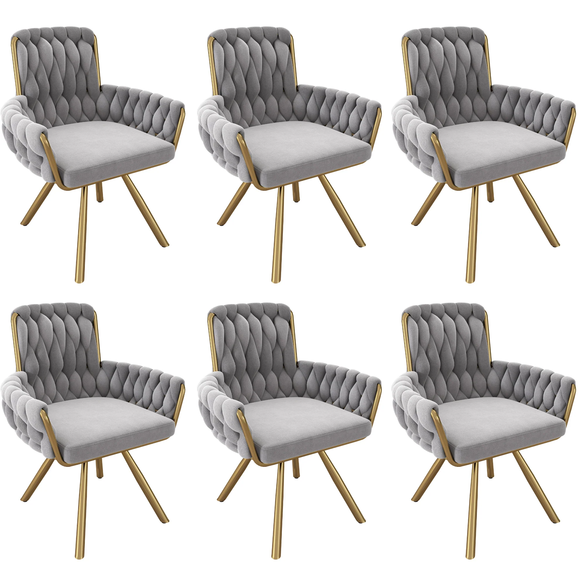 Set of 6 Velvet Dining Chairs with Metal Legs, Gray - Image 5