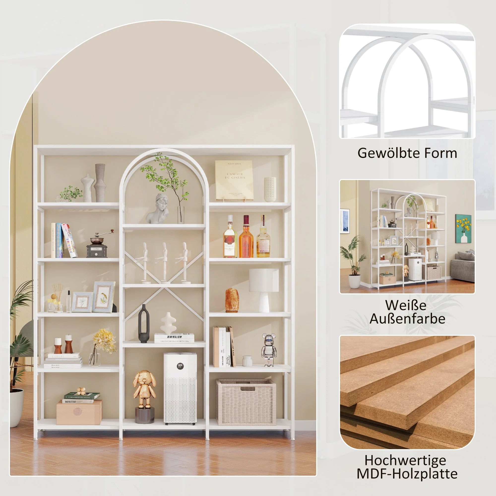 Shelf 160x30x180cm Minimalist Multiple Storage MDF/Steel White - Image 8