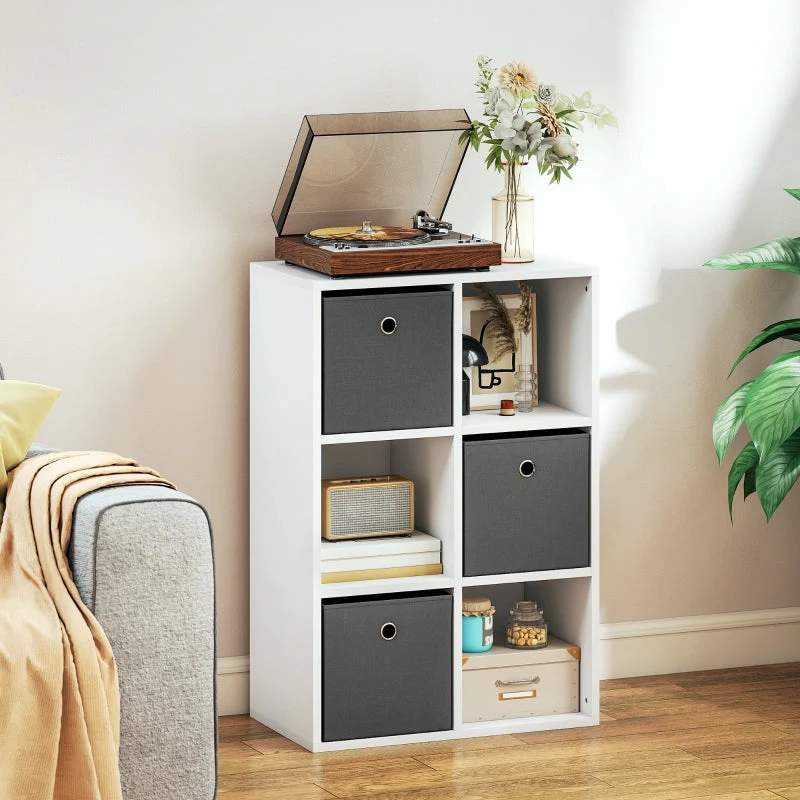 Shelf 6 Compartments 3 Fabric Drawers - Grey