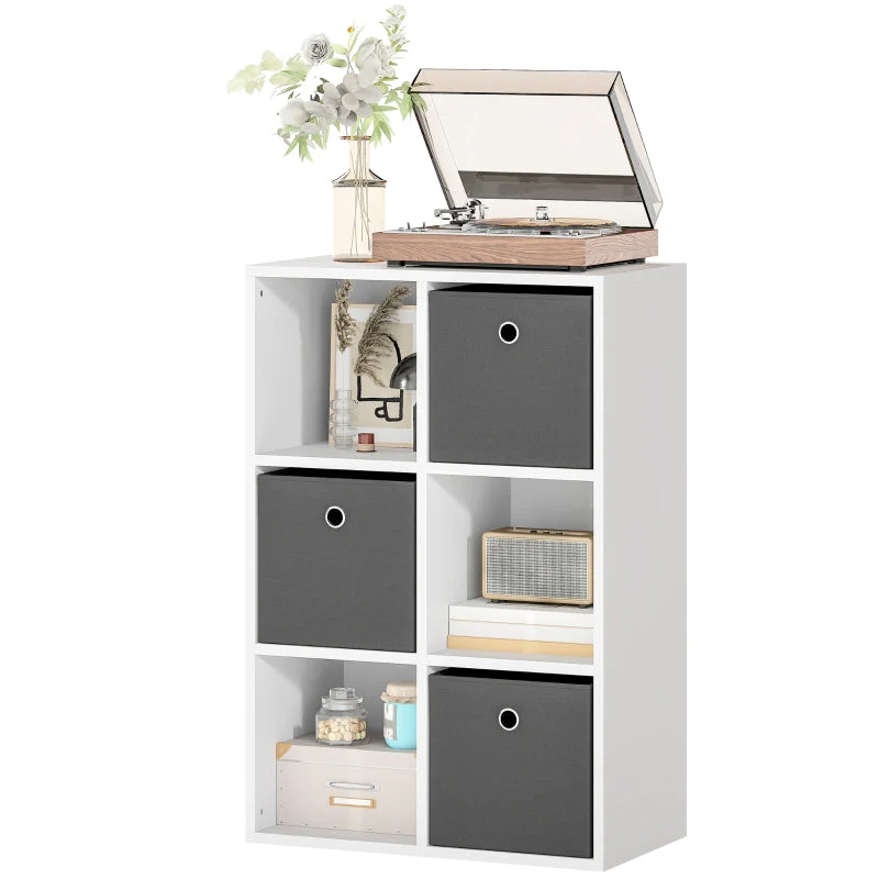 Shelf 6 Compartments 3 Fabric Drawers - Grey - Image 2