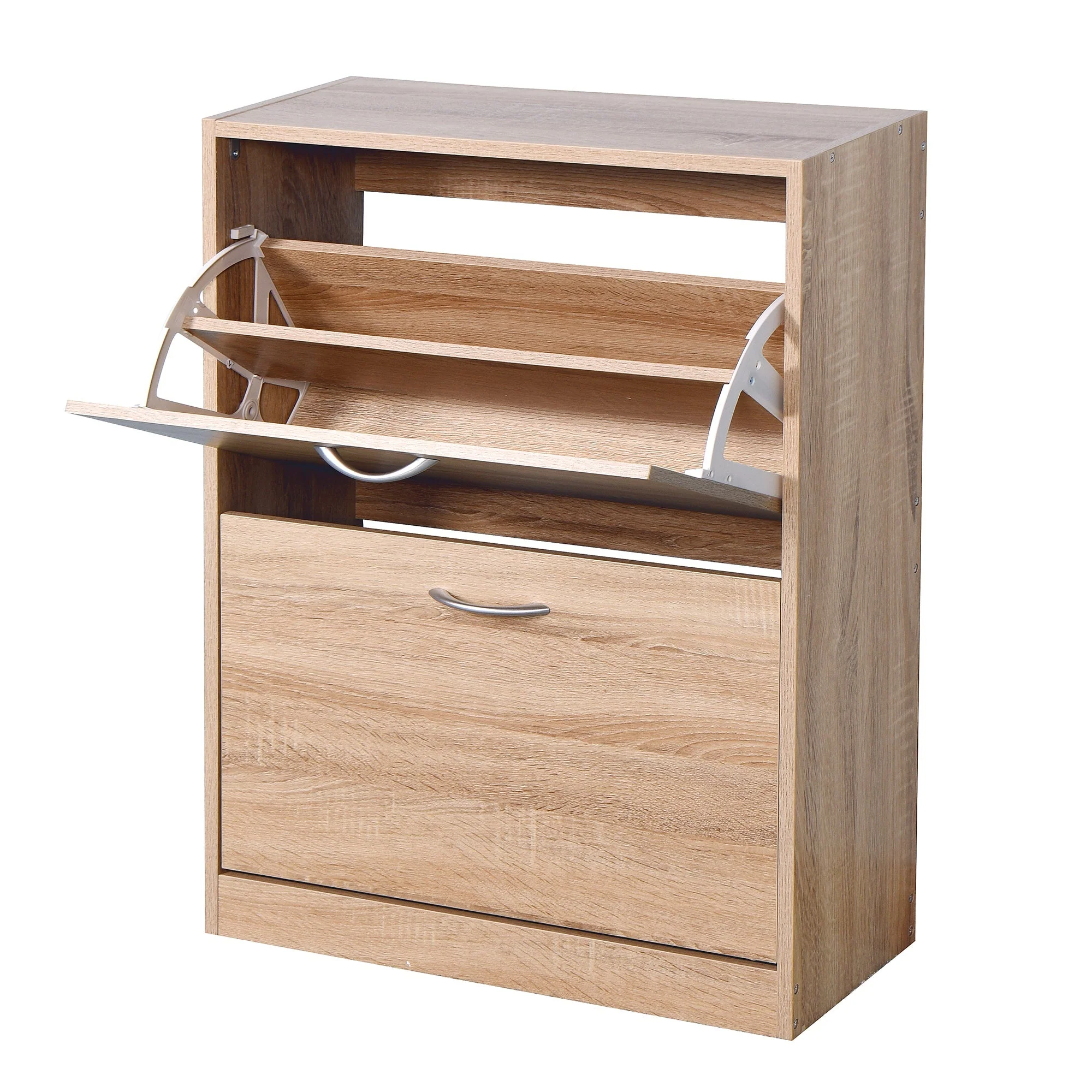 Shoe Cabinet 2 Hinged Doors Entryway Storage - Vintage Wood Grain - Image 5