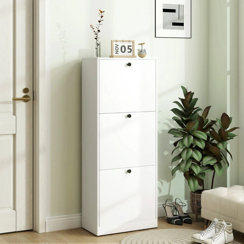 Shoe Cabinet, 3 Doors Adjustable Divider 12 Pair, White - Image 7