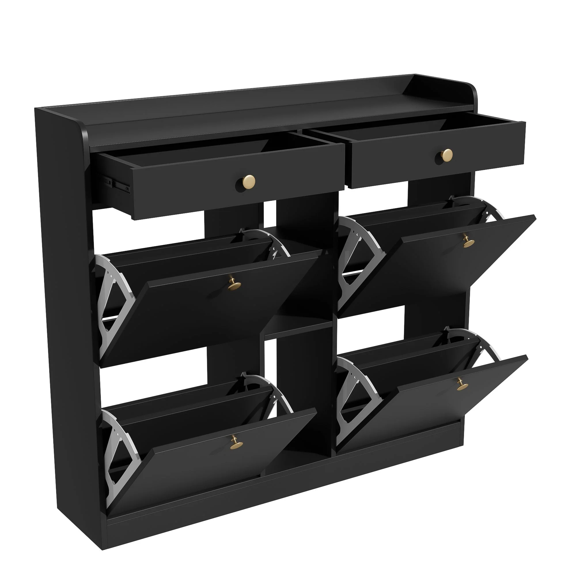 Shoe Cabinet, 4-Door, 2-Drawer, 3-Compartment, Black - Image 10