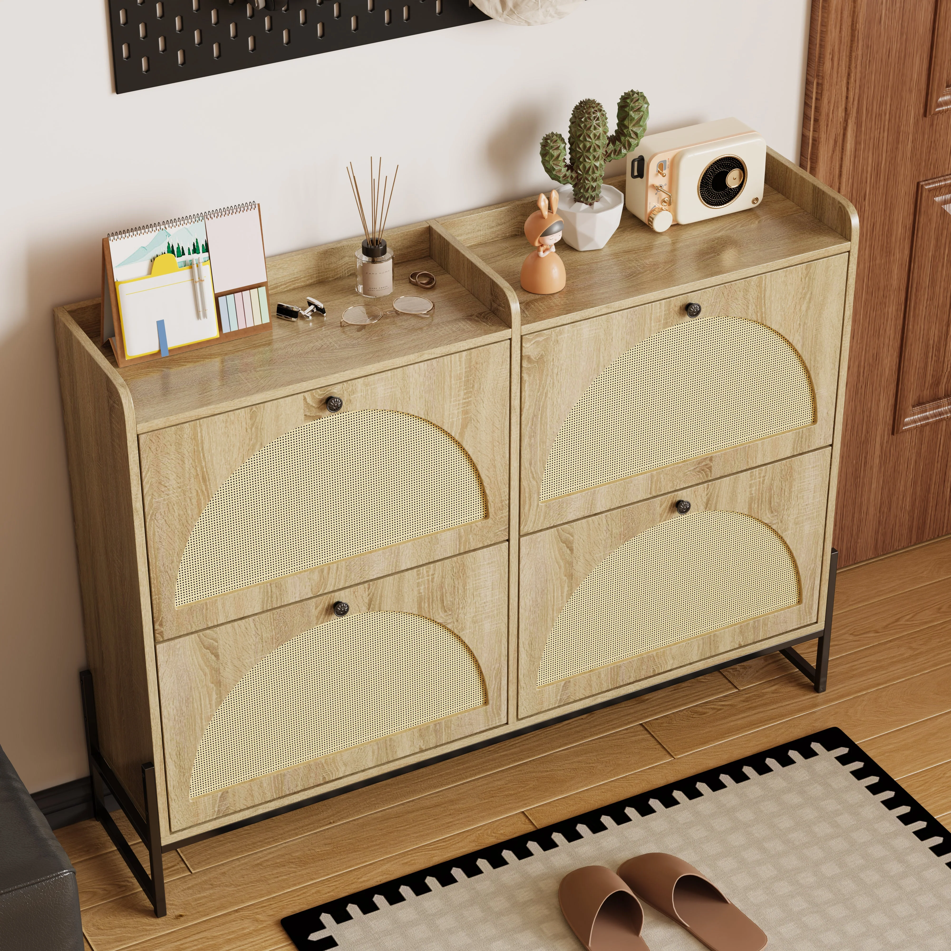 Shoe cabinet 4 flaps adjustable narrow for hallway - Image 2
