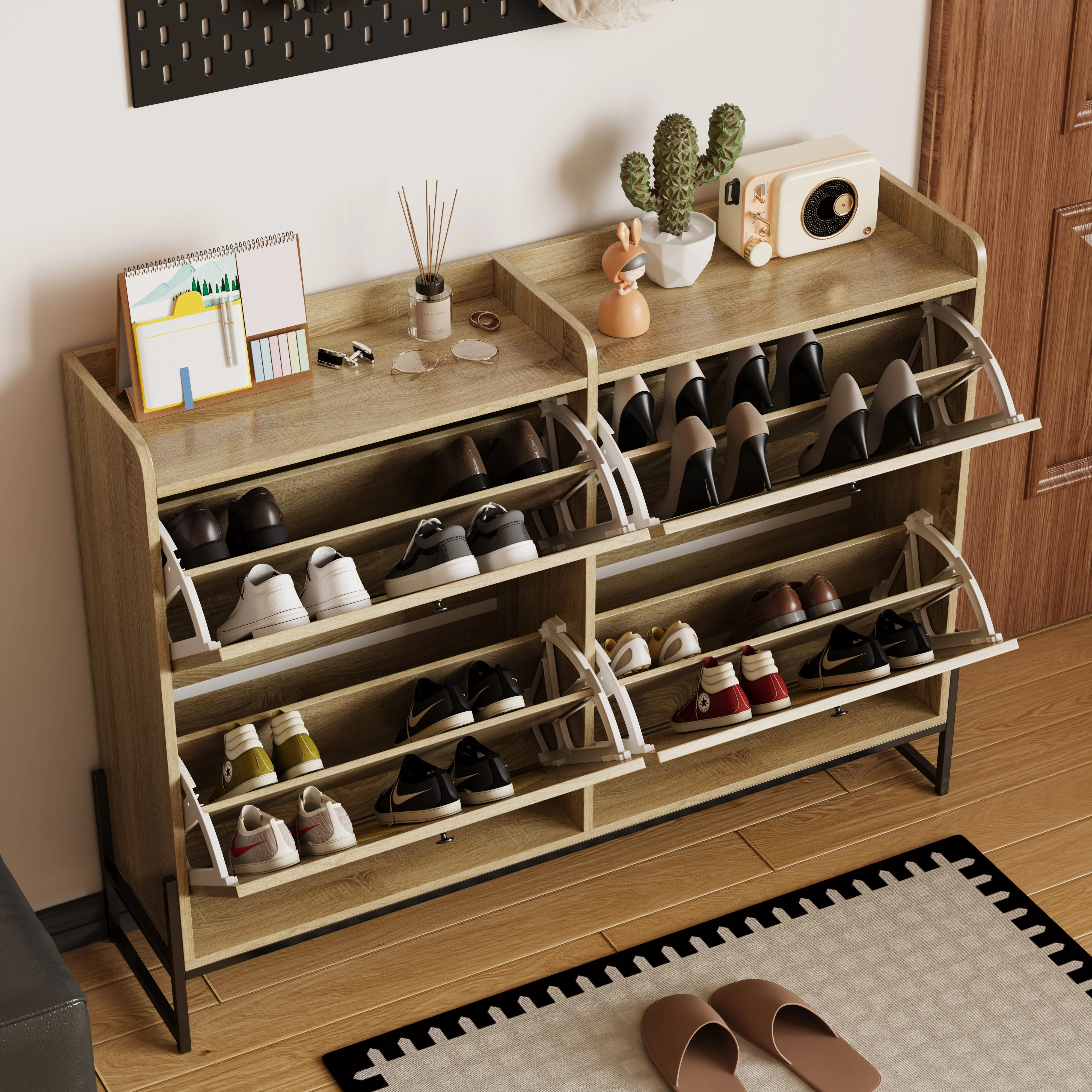 Shoe cabinet 4 flaps adjustable narrow for hallway - Image 4
