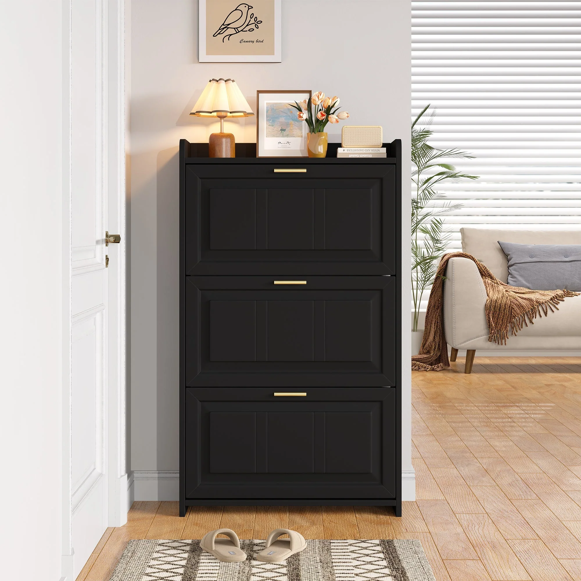 Shoe Cabinet 70x24x120cm 6 Compartments - Black - Image 3