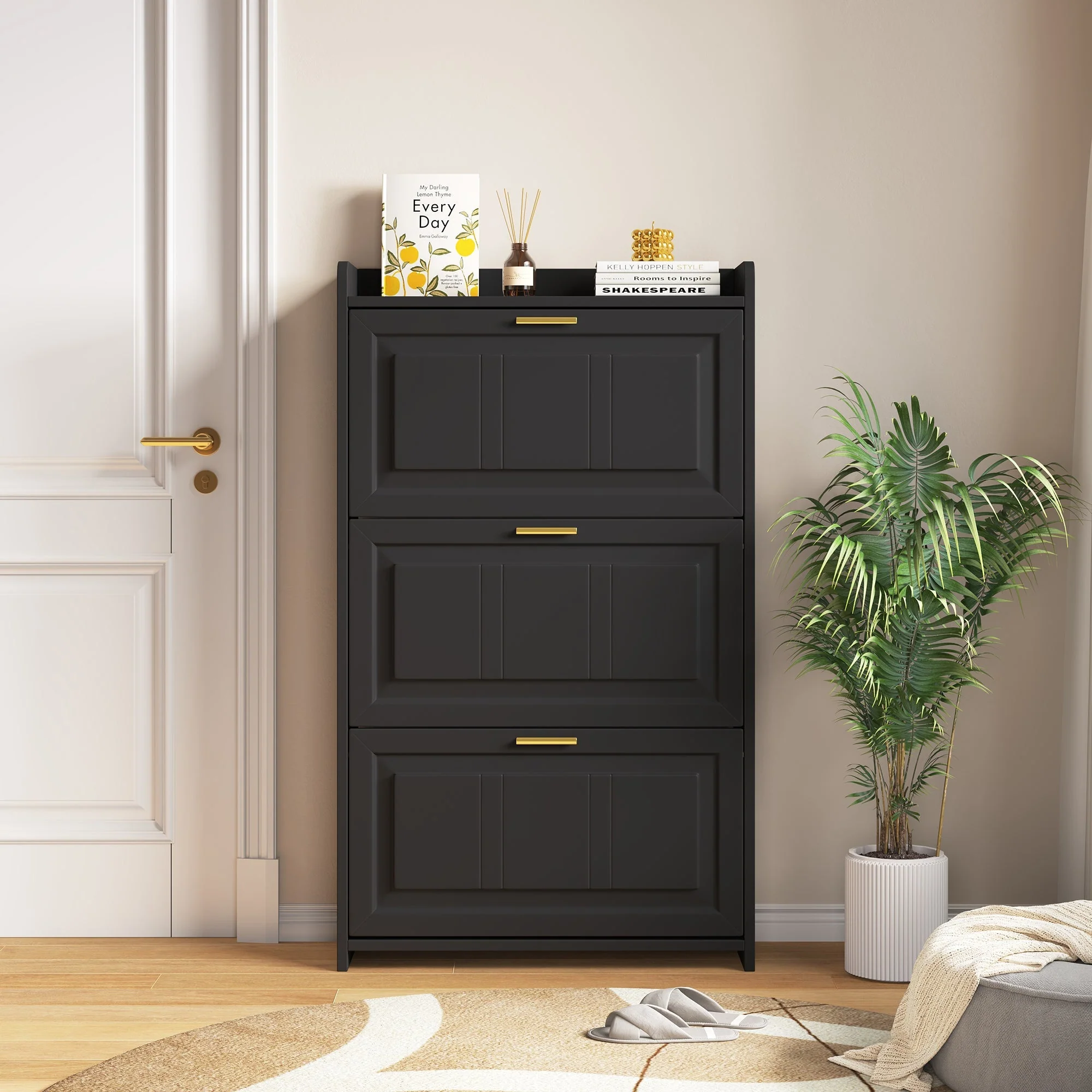 Shoe Cabinet 70x24x120cm 6 Compartments - Black - Image 4