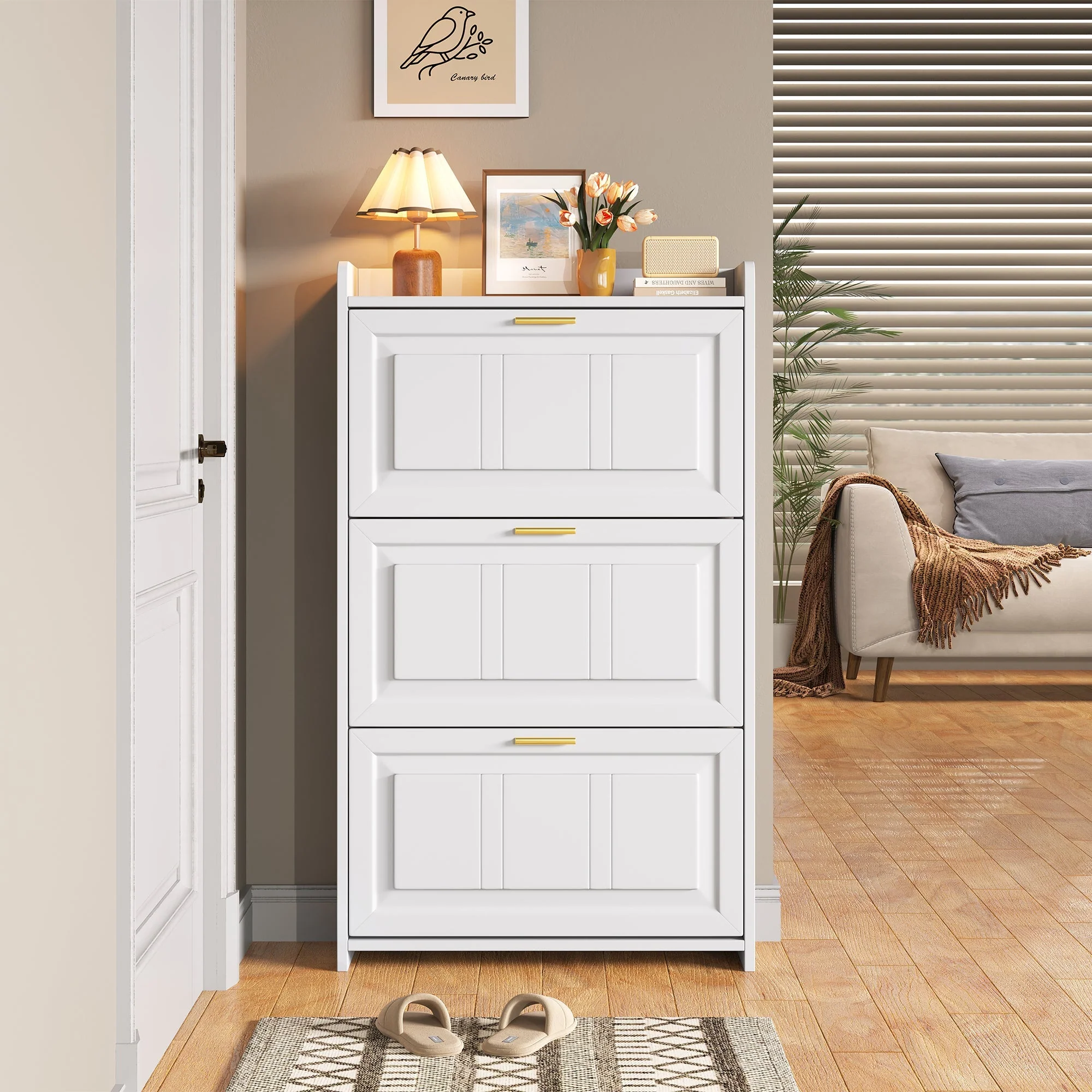 Shoe Cabinet 70x24x120cm with 6 Compartments - White MDF/Chipboard - Image 3
