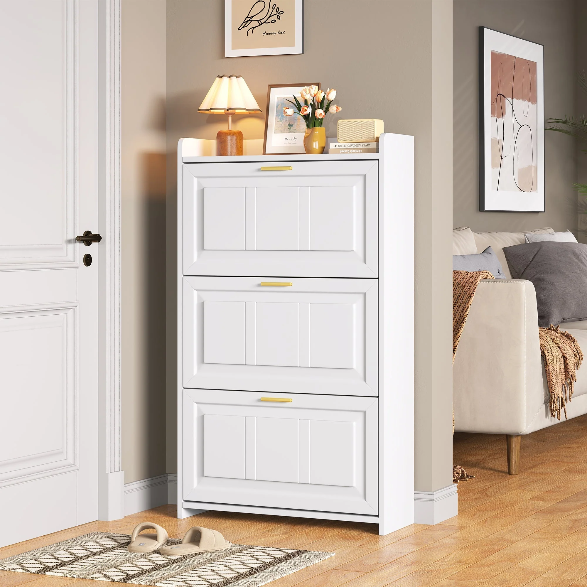 Shoe Cabinet 70x24x120cm with 6 Compartments - White MDF/Chipboard - Image 4