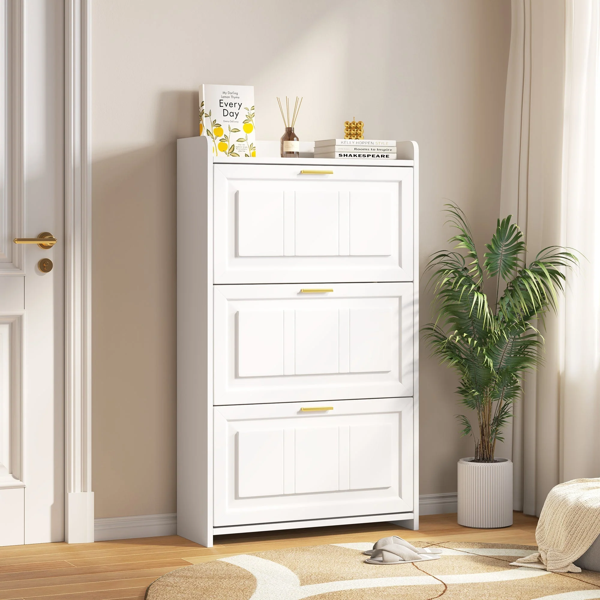 Shoe Cabinet 70x24x120cm with 6 Compartments - White MDF/Chipboard - Image 6