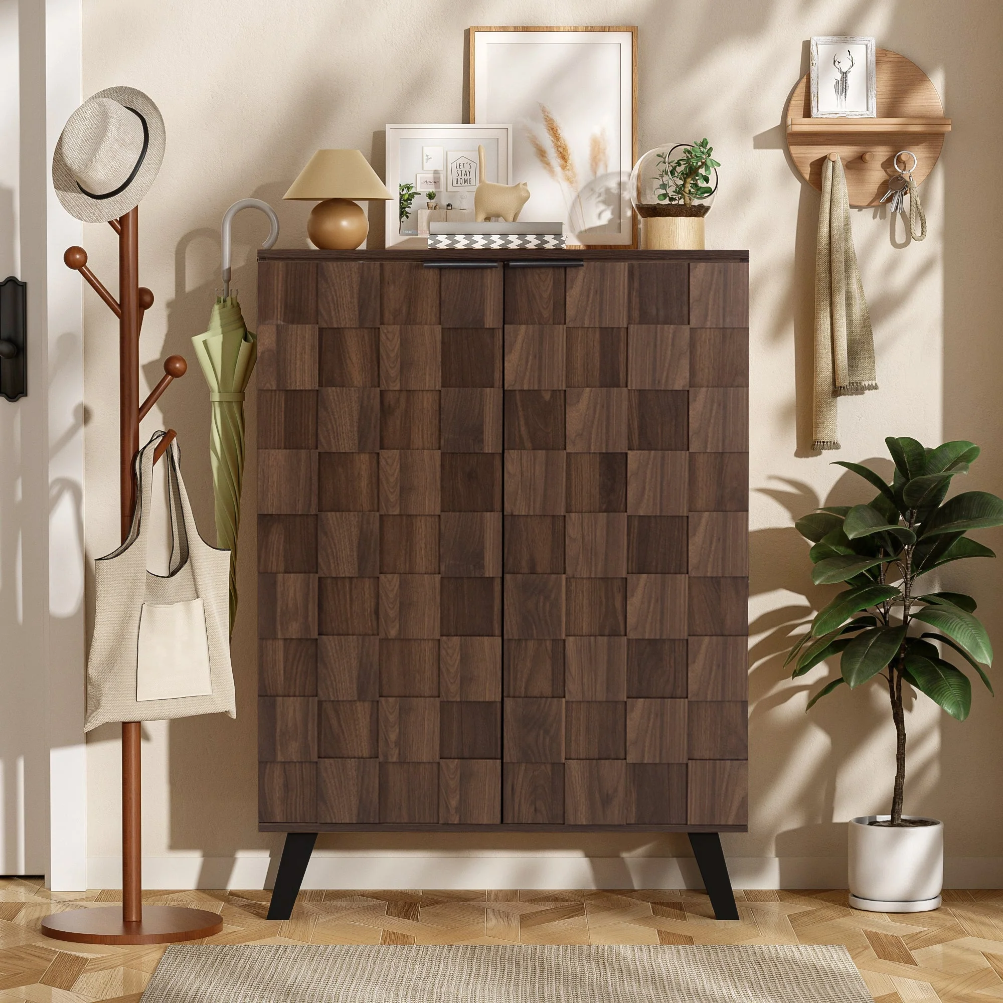 Shoe Cabinet 80x35.5x110cm 5 Compartments Adjustable Shelves - Dark Wood Grain