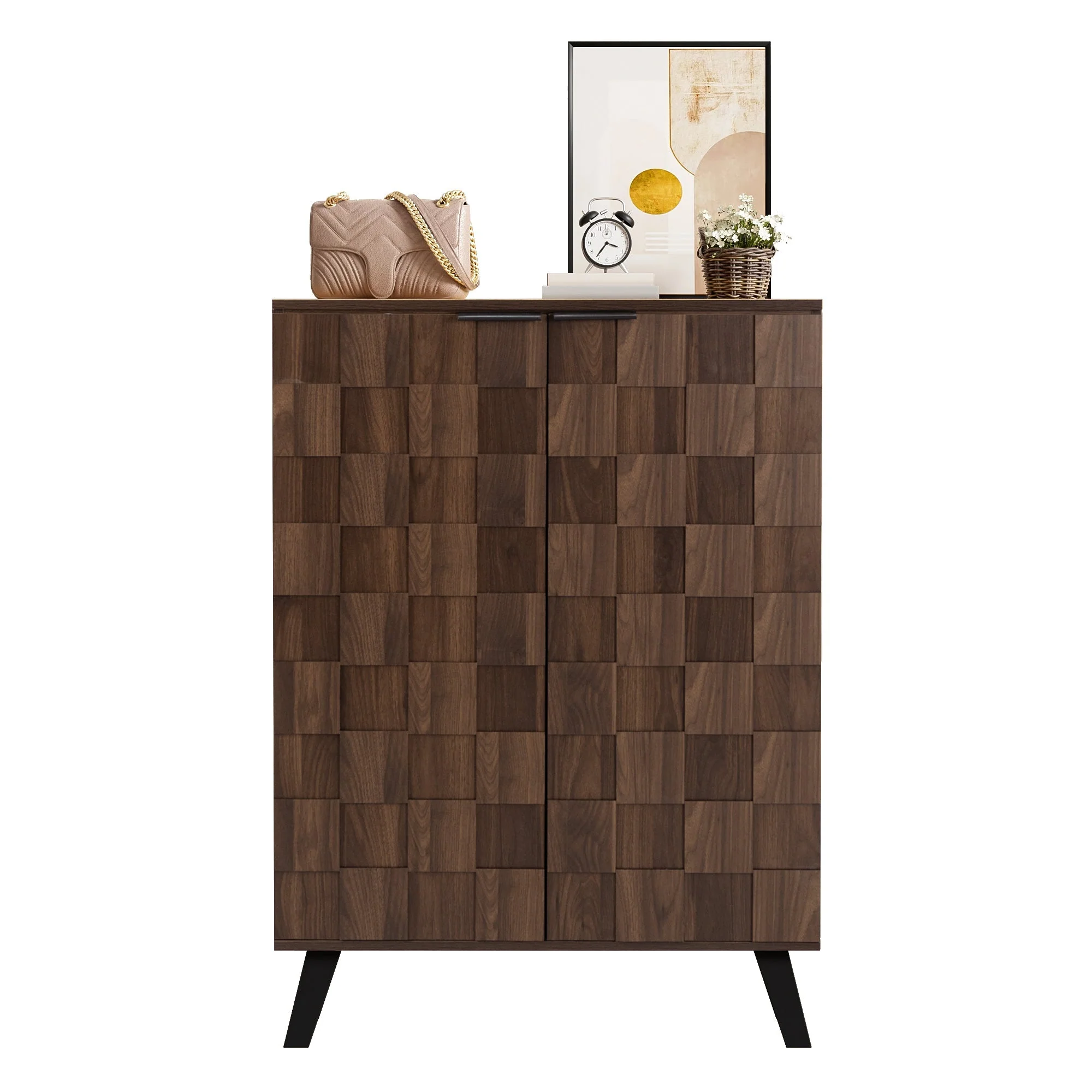 Shoe Cabinet 80x35.5x110cm 5 Compartments Adjustable Shelves - Dark Wood Grain - Image 2