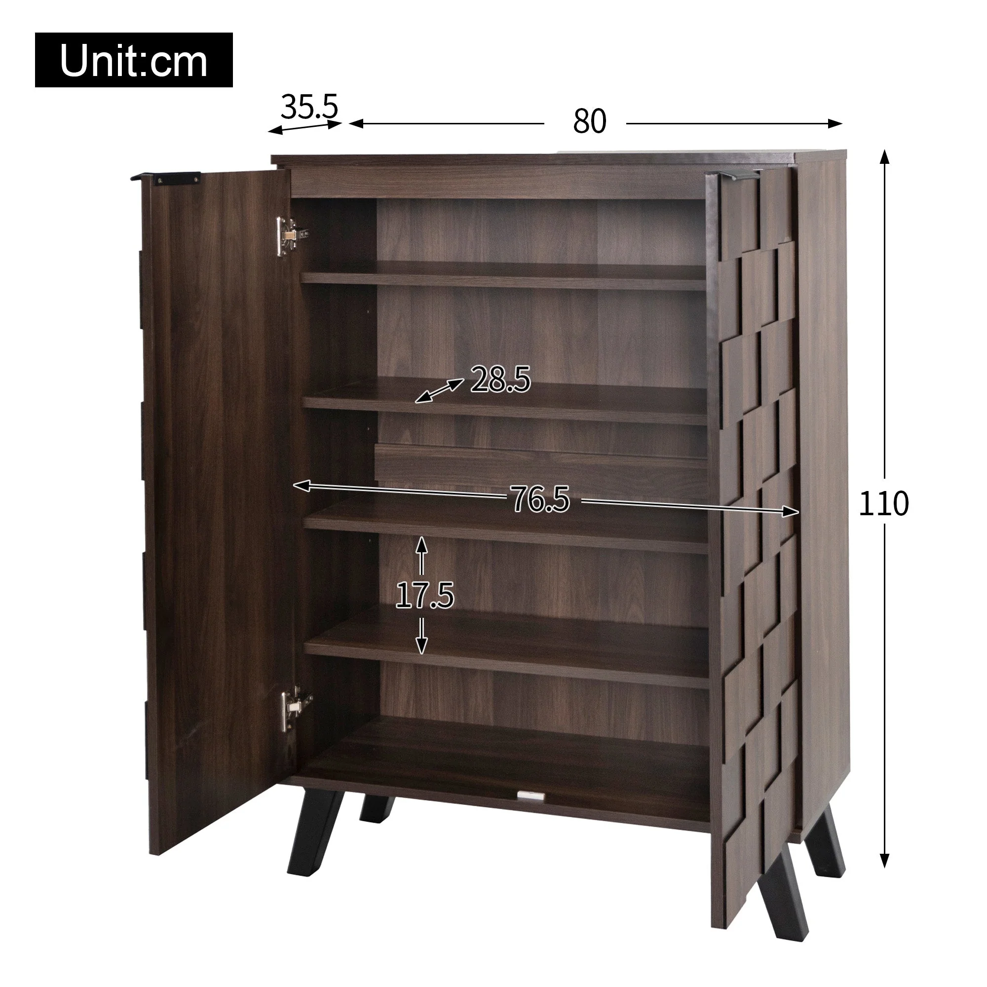 Shoe Cabinet 80x35.5x110cm 5 Compartments Adjustable Shelves - Dark Wood Grain - Image 5