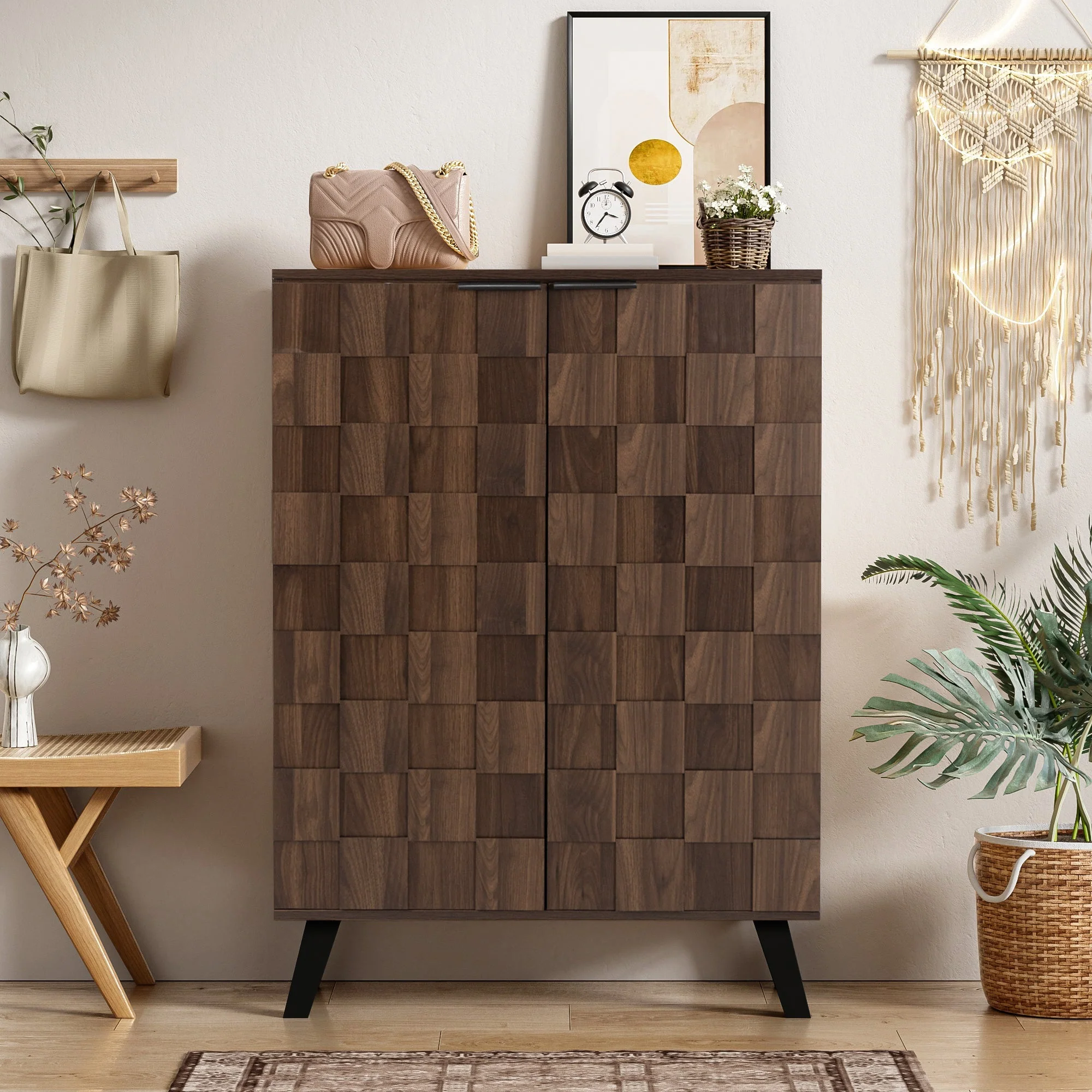 Shoe Cabinet 80x35.5x110cm 5 Compartments Adjustable Shelves - Dark Wood Grain - Image 6
